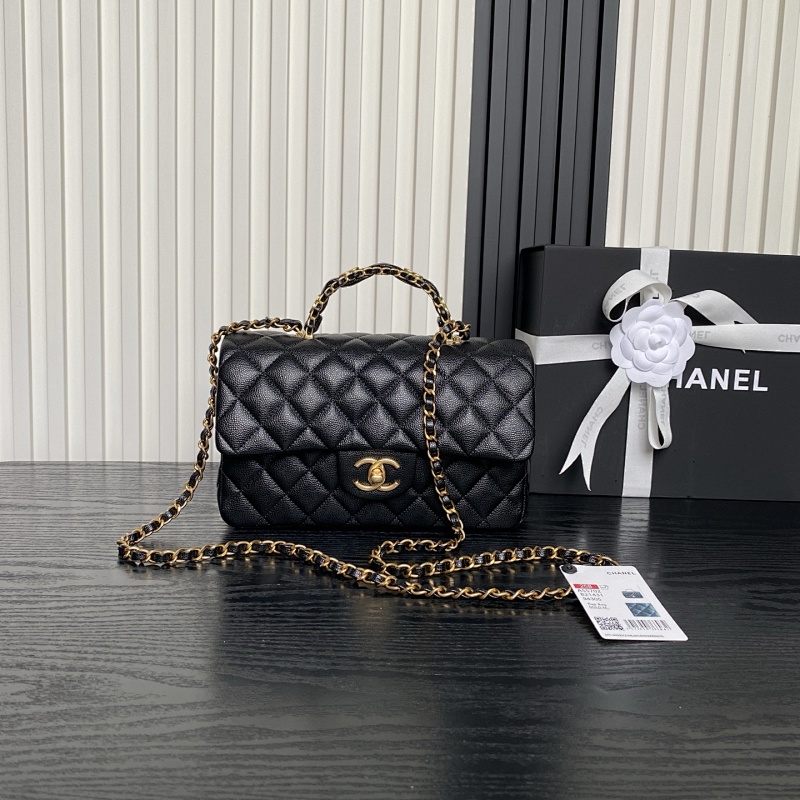 Chanel Pearl Top Handle Flap Bag Black Medium