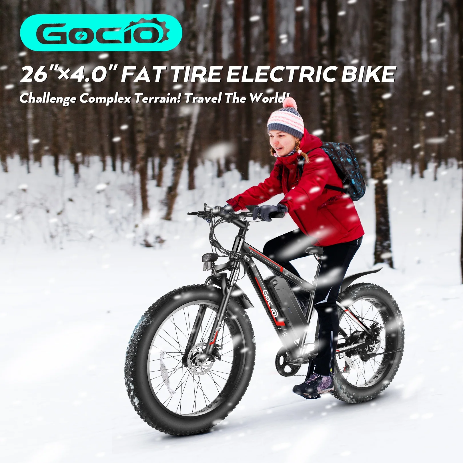 Gocio 26in Fat Tire Electric Mountain Bike, 500W, 48V 13Ah