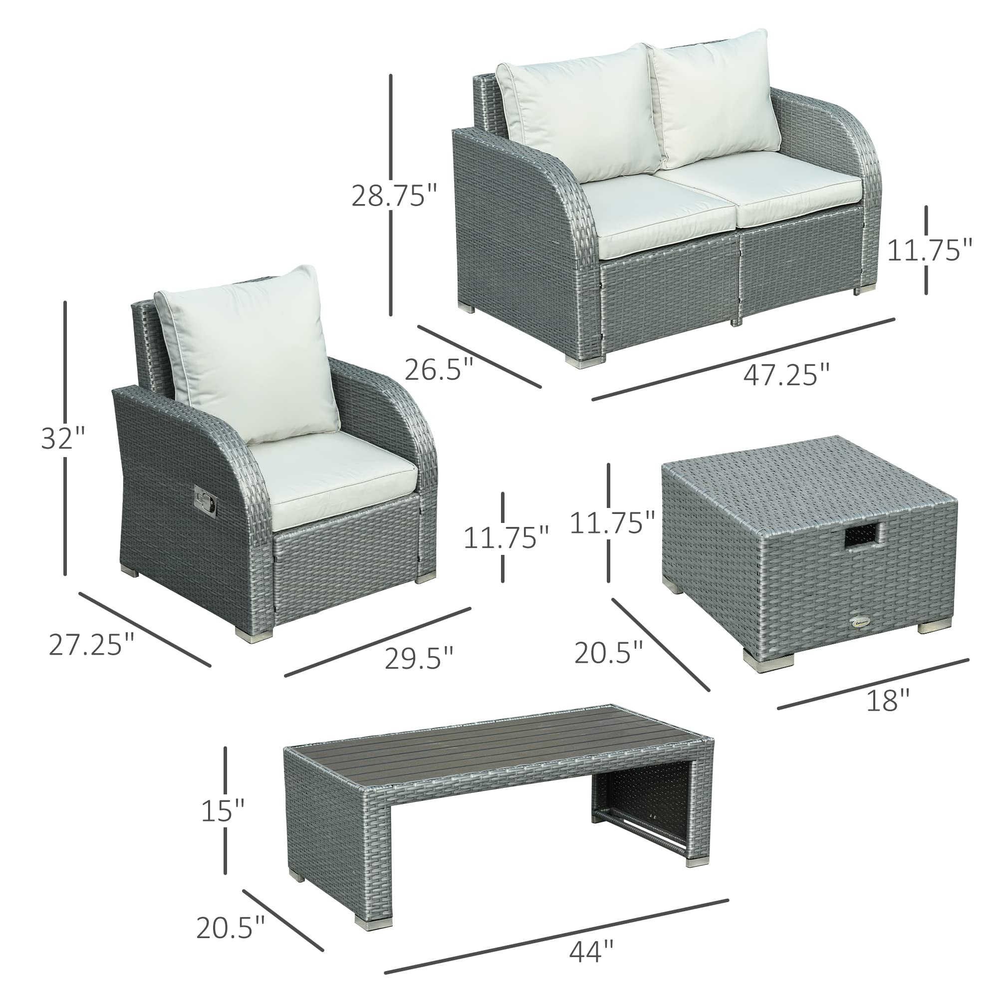 6-PCs Patio Furniture Set Wicker Sofa Set with Tea Table Gas