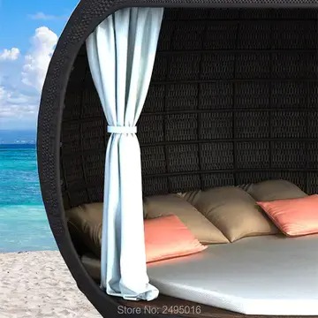 Outdoor furniture wicker ball shape Rattan Daybed with canopy For