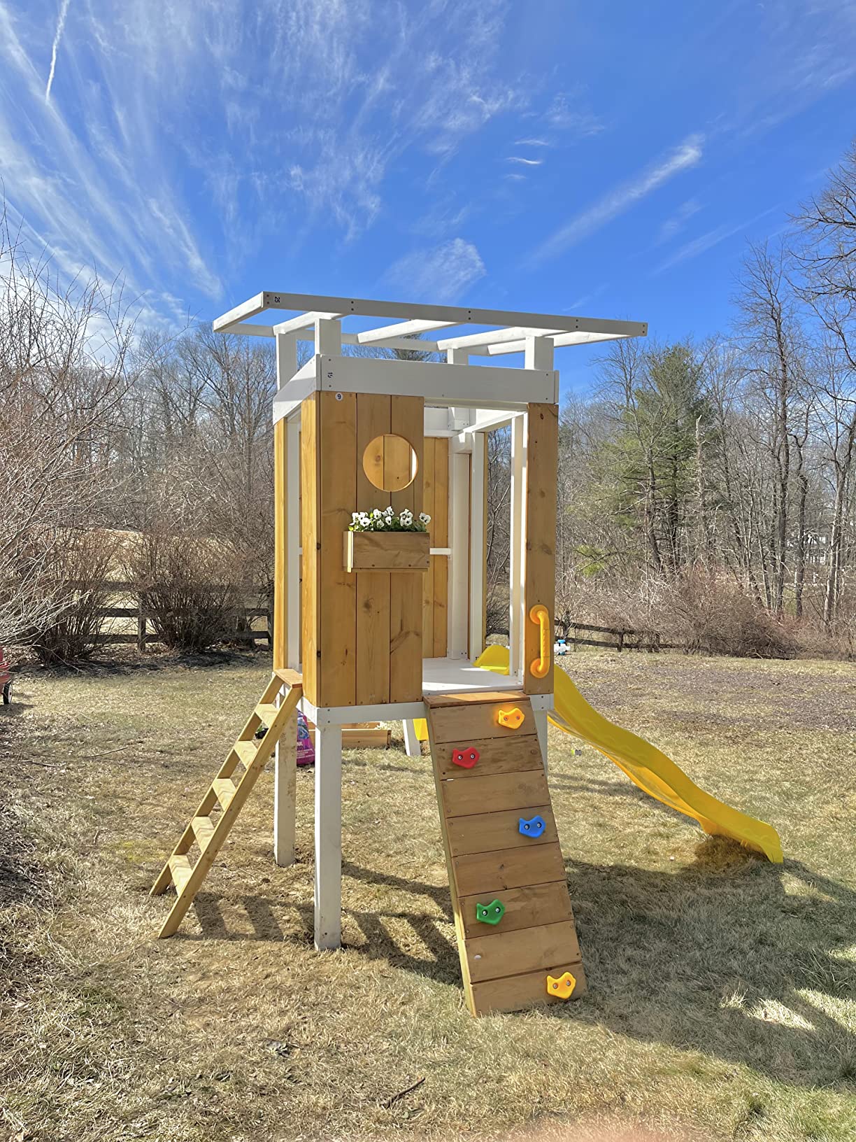 Modern Backyard Swing Set Children's Rock Climbing Wood