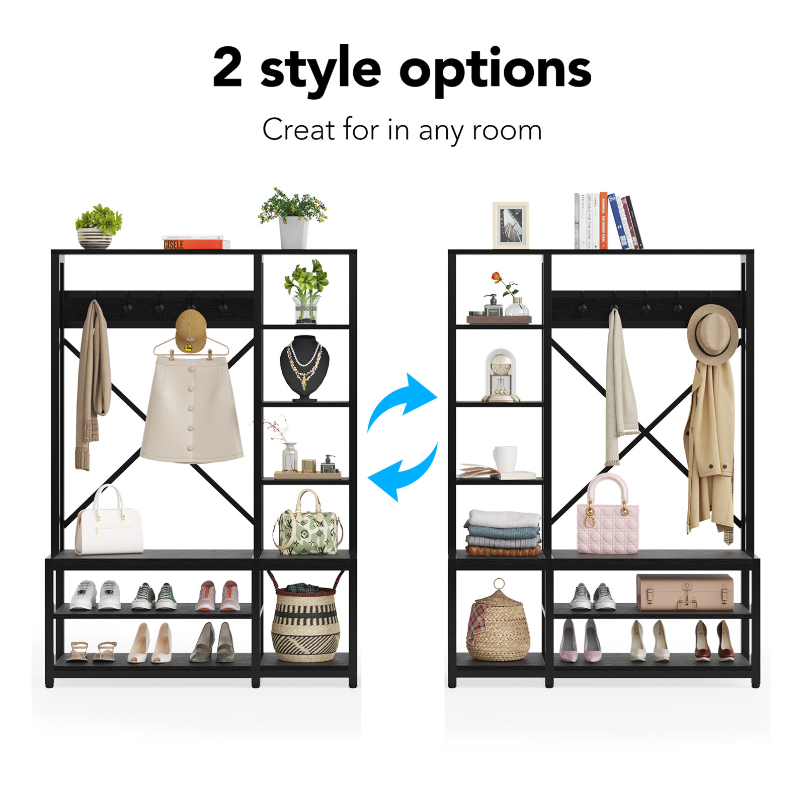 Emelyne 47.2'' Wide Iron Hall Tree with Bench and Shoe Storage