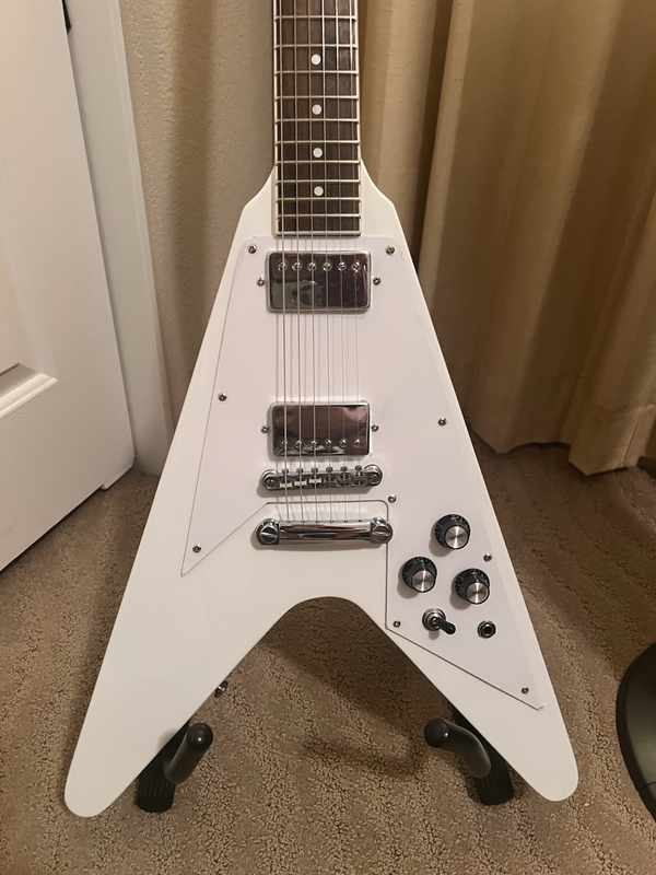 White Flying V Electric Guitar Solid Mahogany Chrome Hardware HH Pickups
