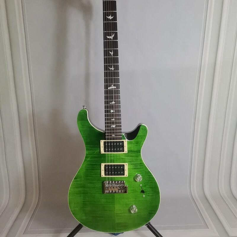 Green Electric Guitar Solid Flam Maple Top Mahogany Body Open HH Pickups 24F Top