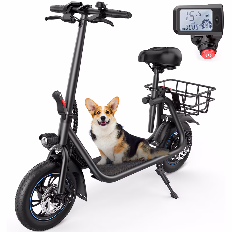 KEESTP Folding Electric Scooter with Pet Basket, 18.6mph