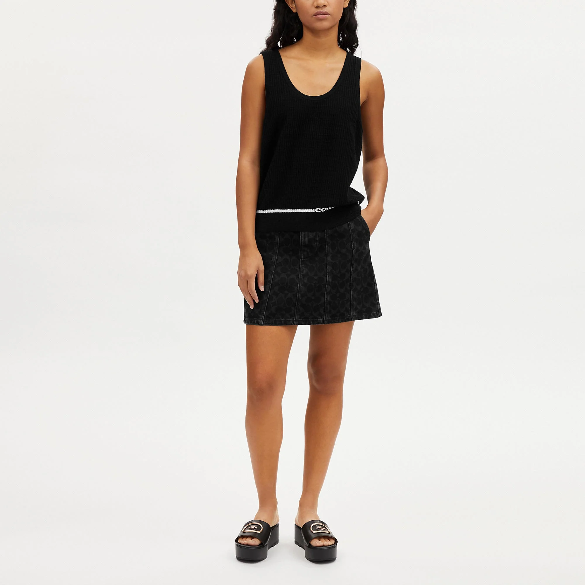 Outlet Black Signature Denim Skirt