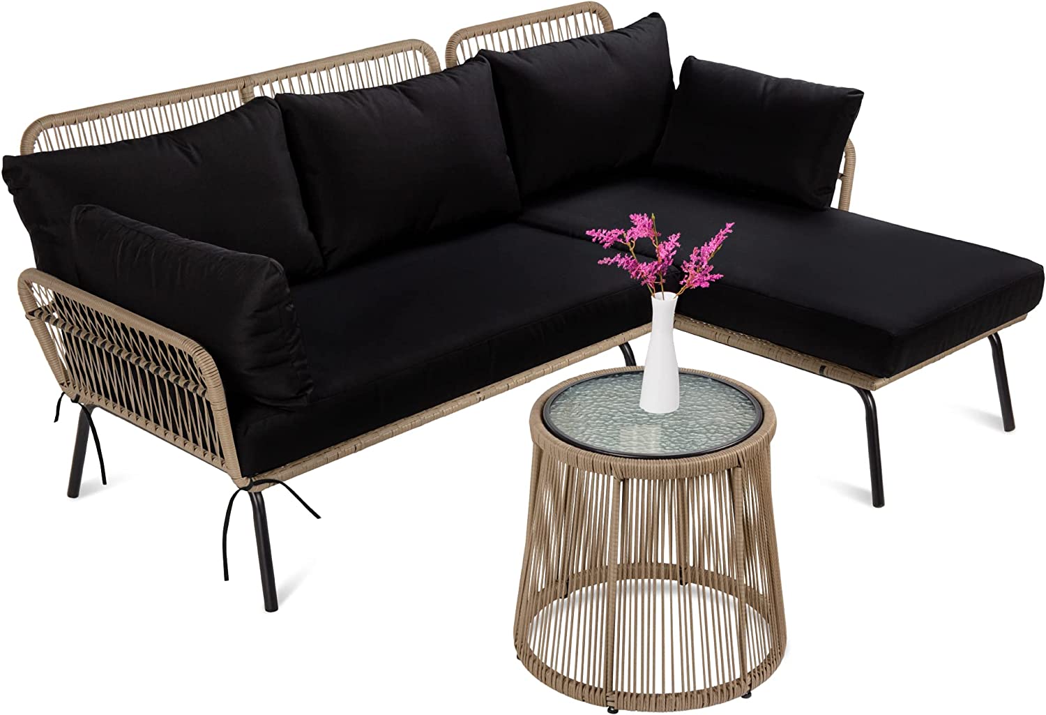 Outdoor Rope Woven Sectional Furniture L-Shaped Sofa Set