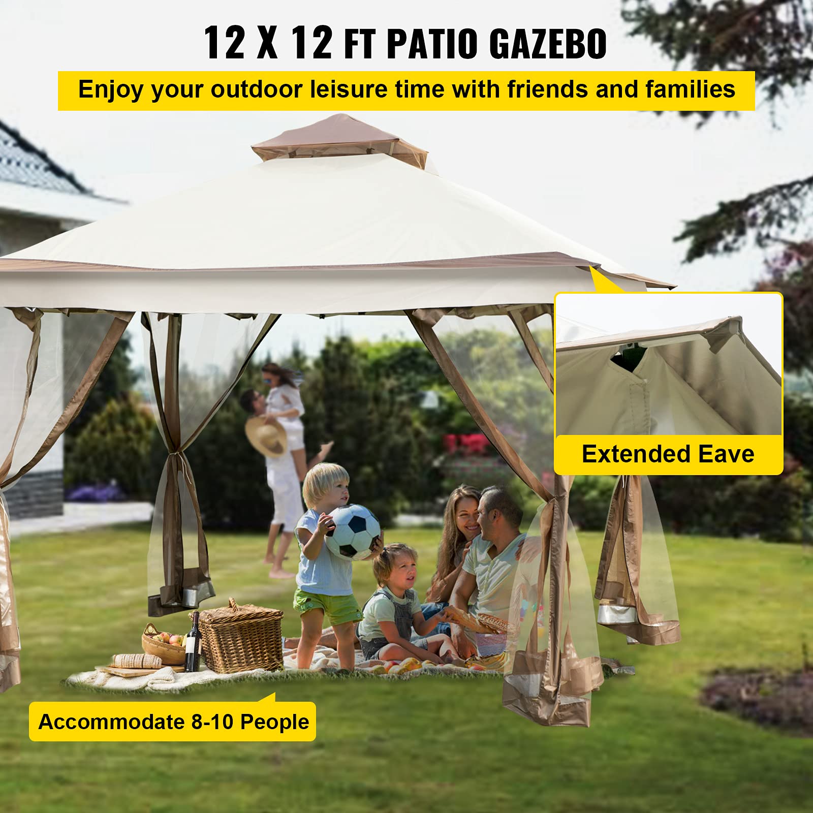 Happybuy 12x12ft Pop-Up Canopy Gazebo Starter Kit