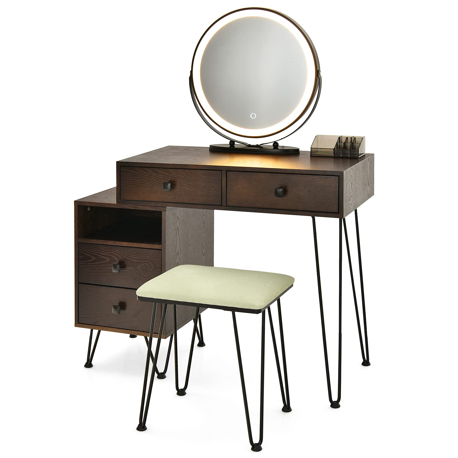 Vanity Set with 3 Colors Lighted Mirror
