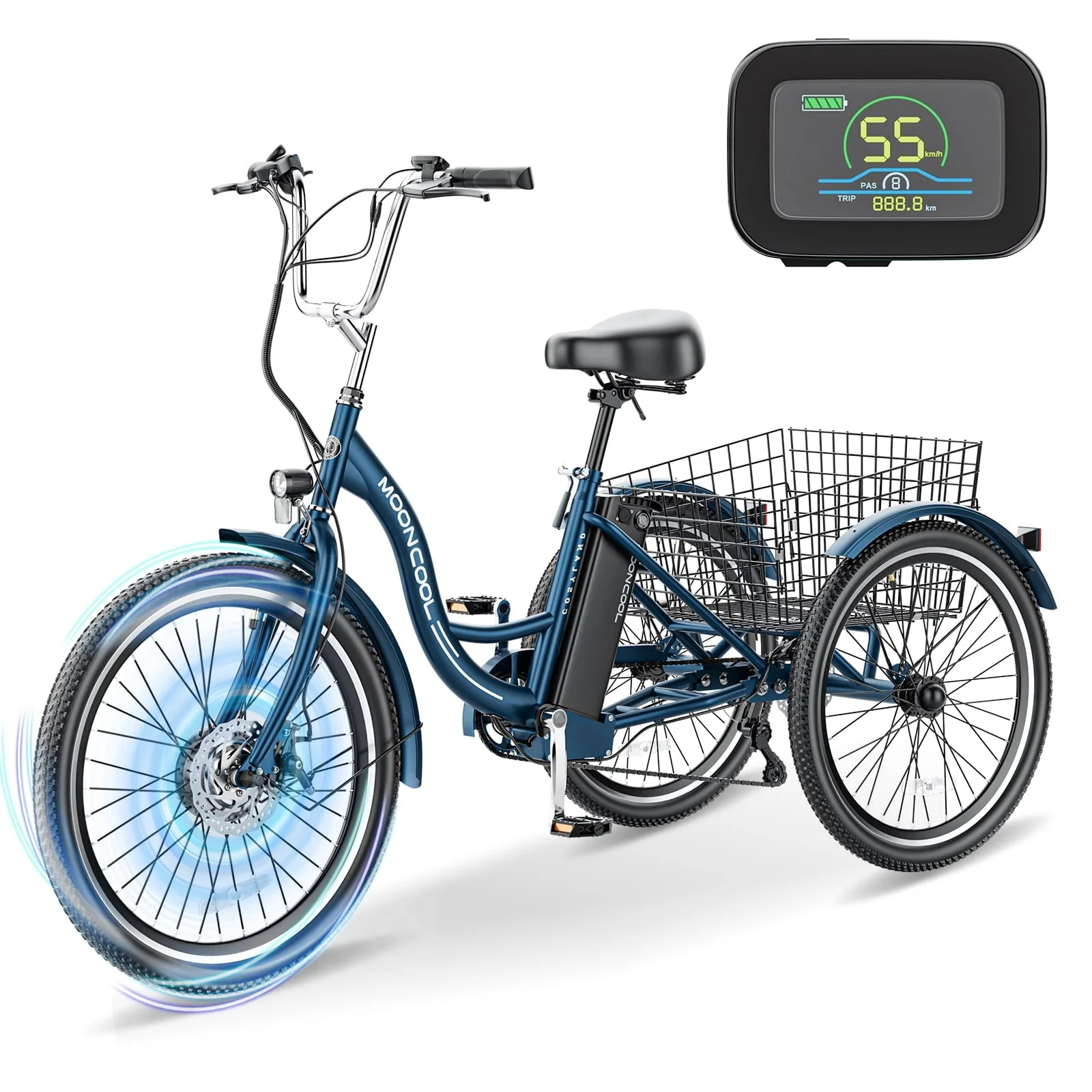 MOONCOOL 3-Wheel Electric Tricycle with Basket, 350W, 36V