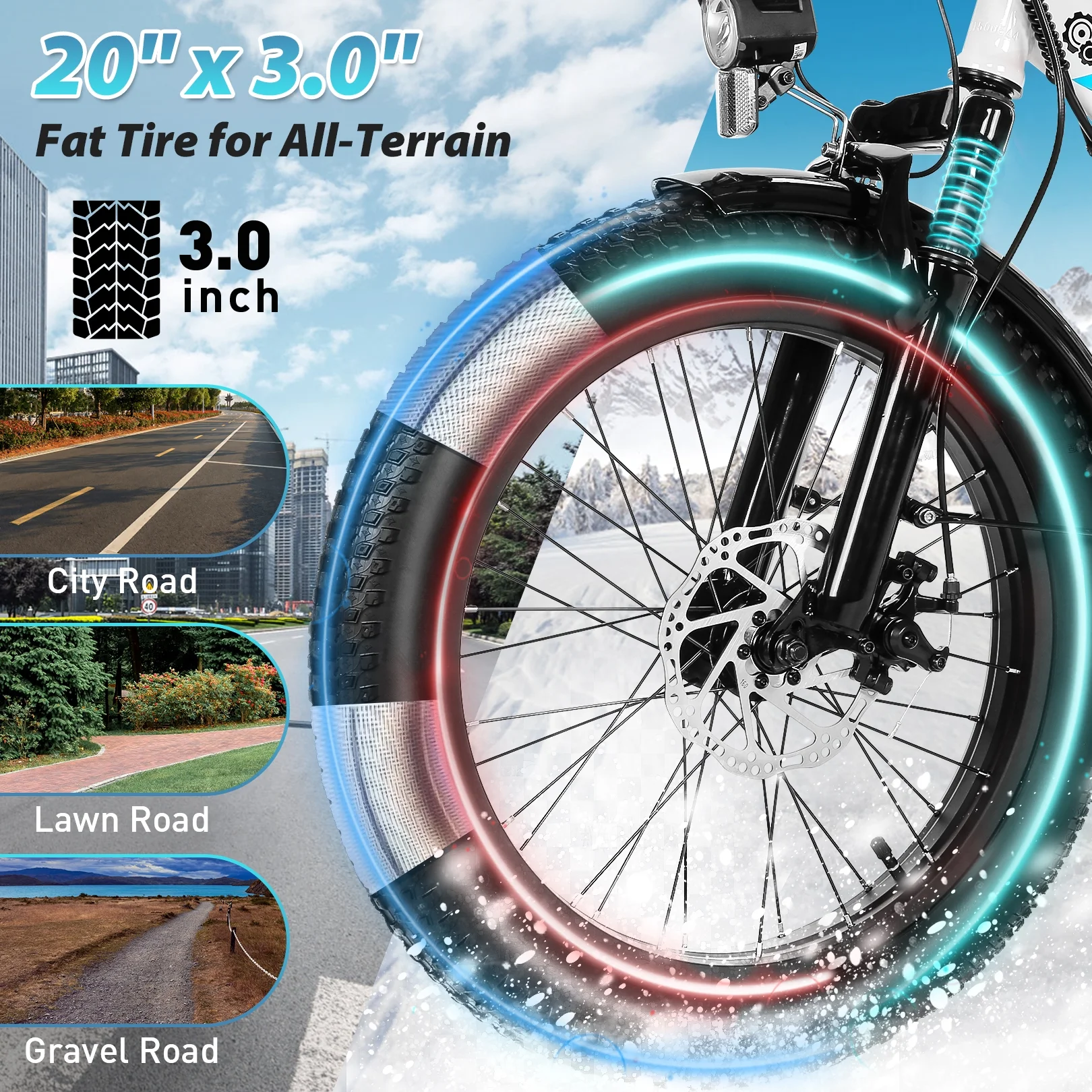 Gocio 20in Folding Electric Commuter Bike, 500W Peak, 48V 10.4Ah
