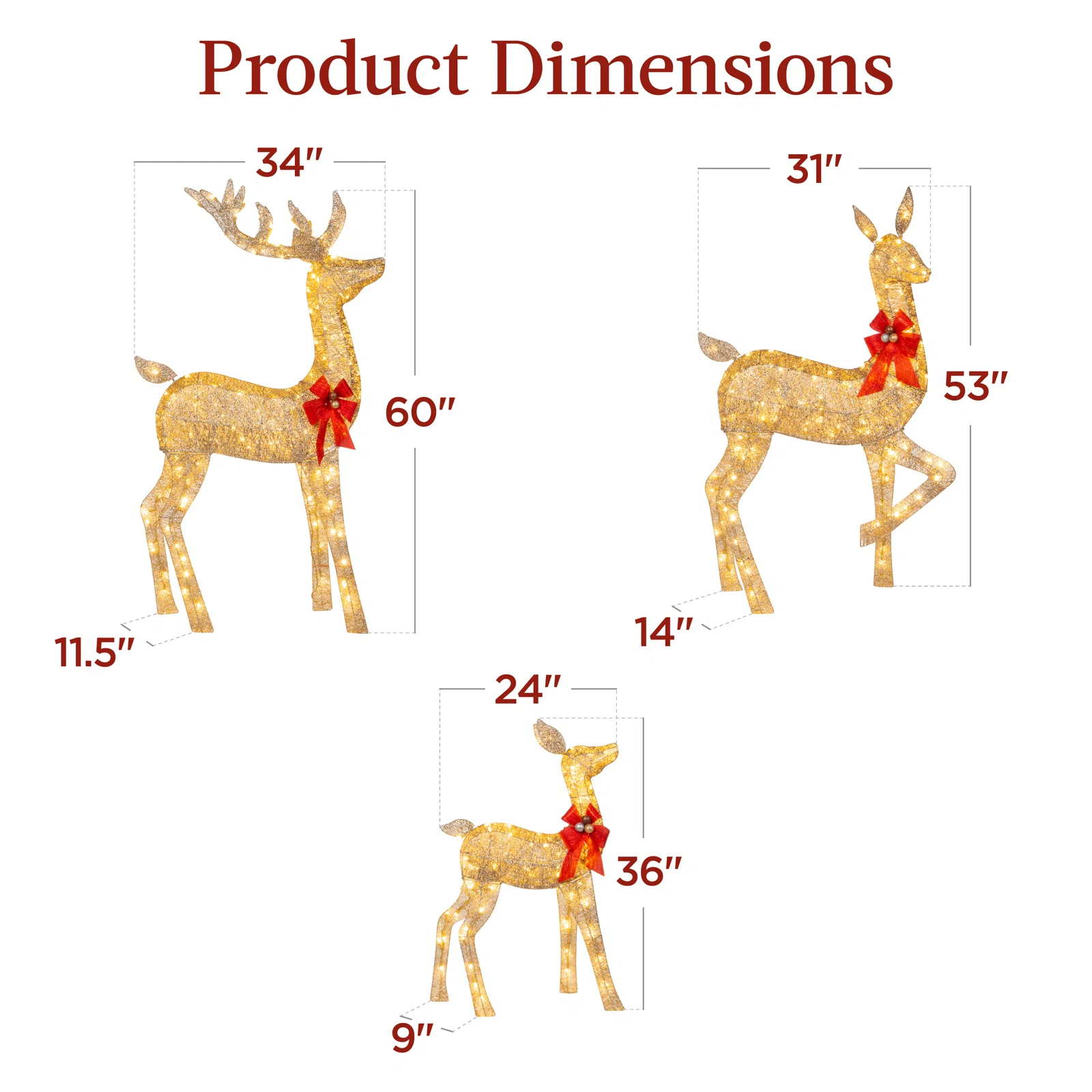 3 Piece Christmas Deer Light Display Set