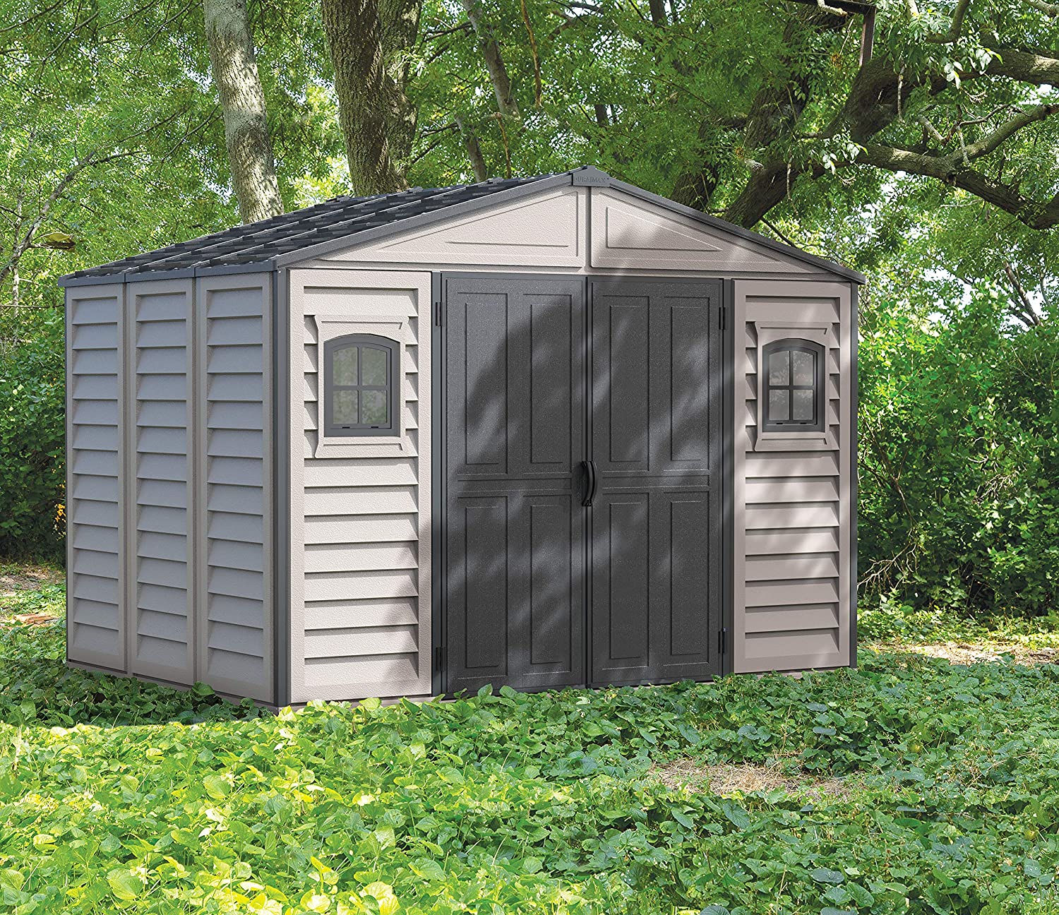 10x8 Feet V2 Wood Side Vinyl Shed - Ivory/Brown