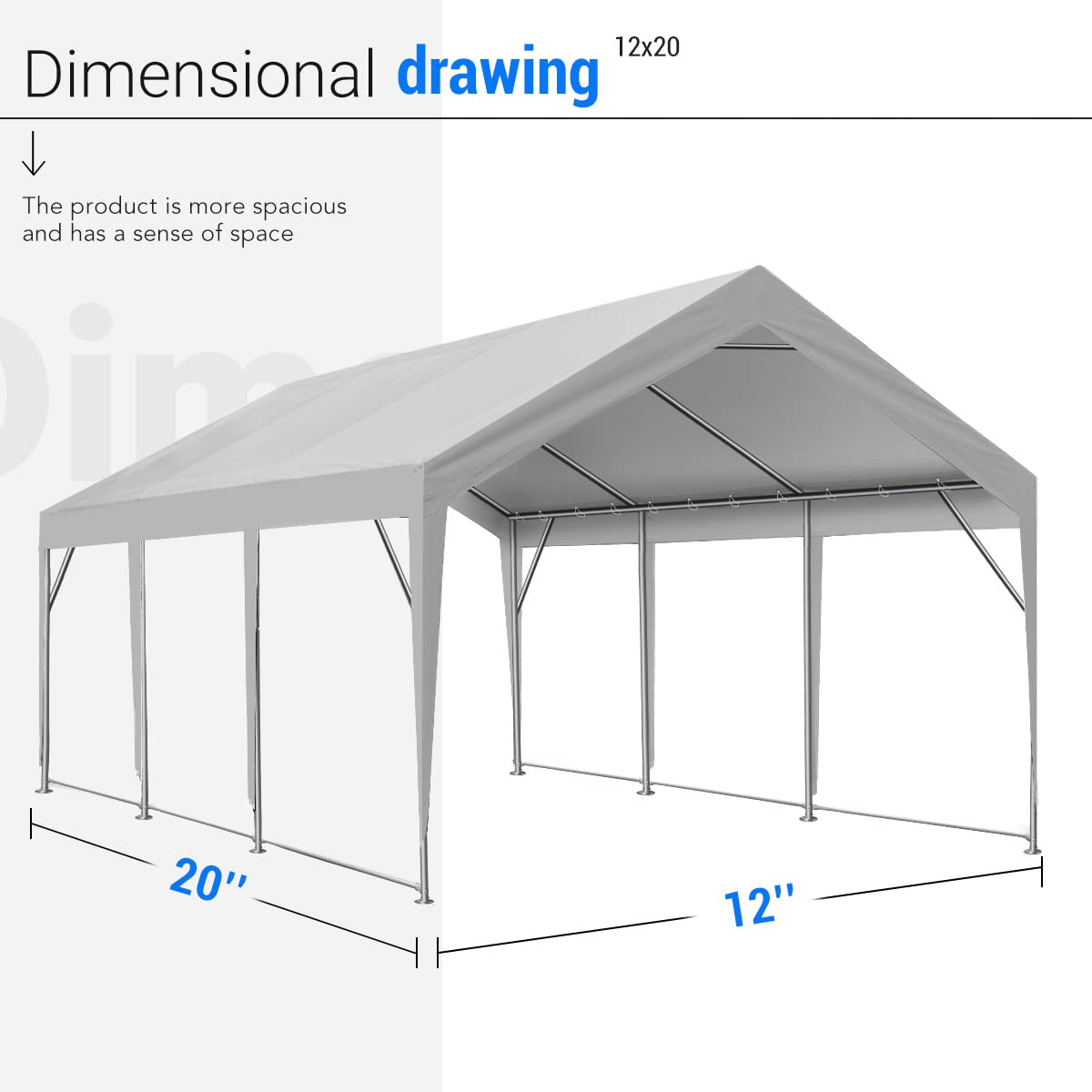 12x20 ft Upgraded Heavy Duty Carport with Removable Sidewalls