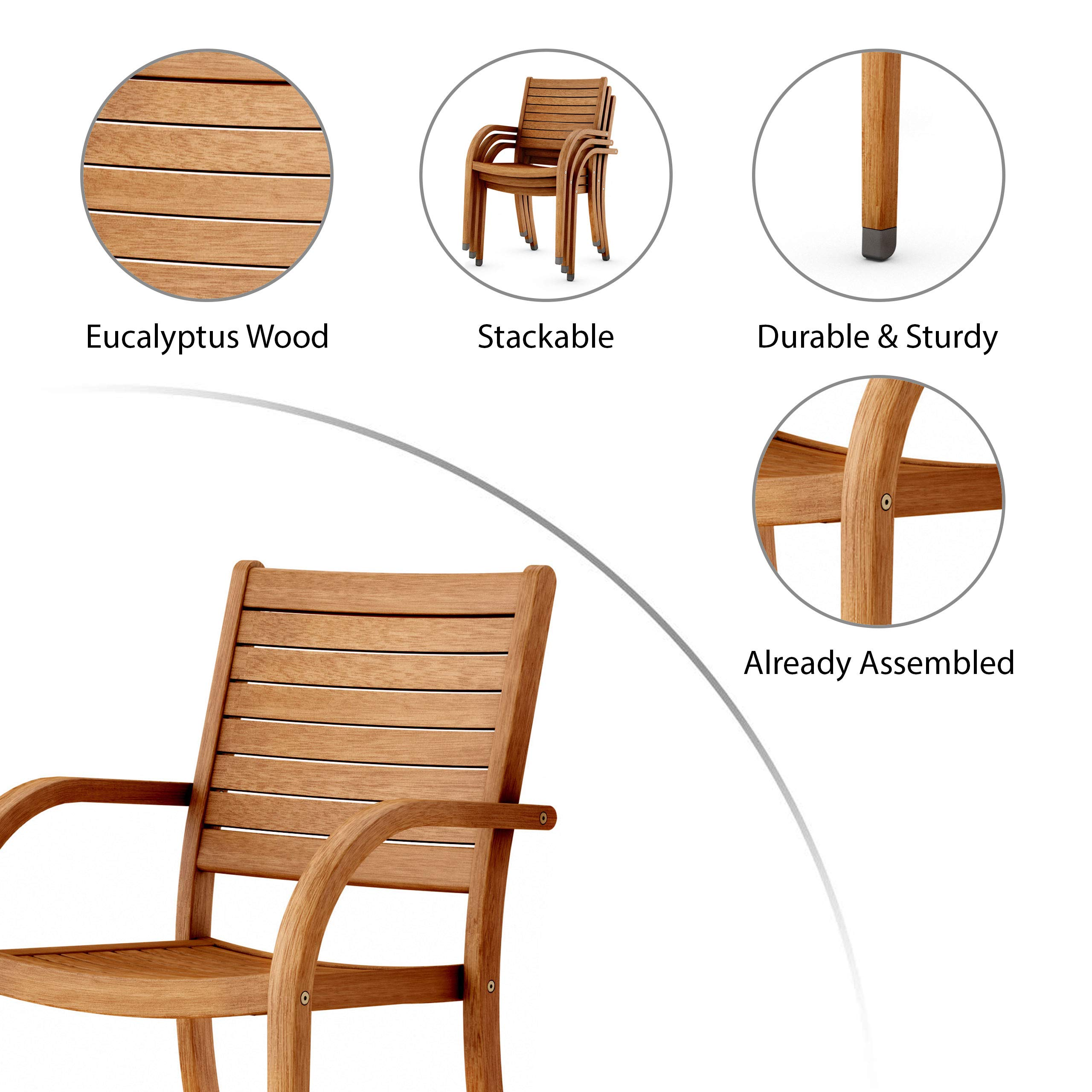 5 Piece Round Patio Dining Set | Eucalyptus Wood