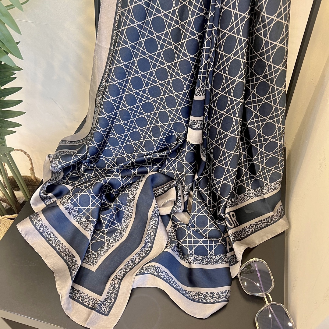 Dior Geometric Print Scarf Navy and Grey 180 x 90 cm product images