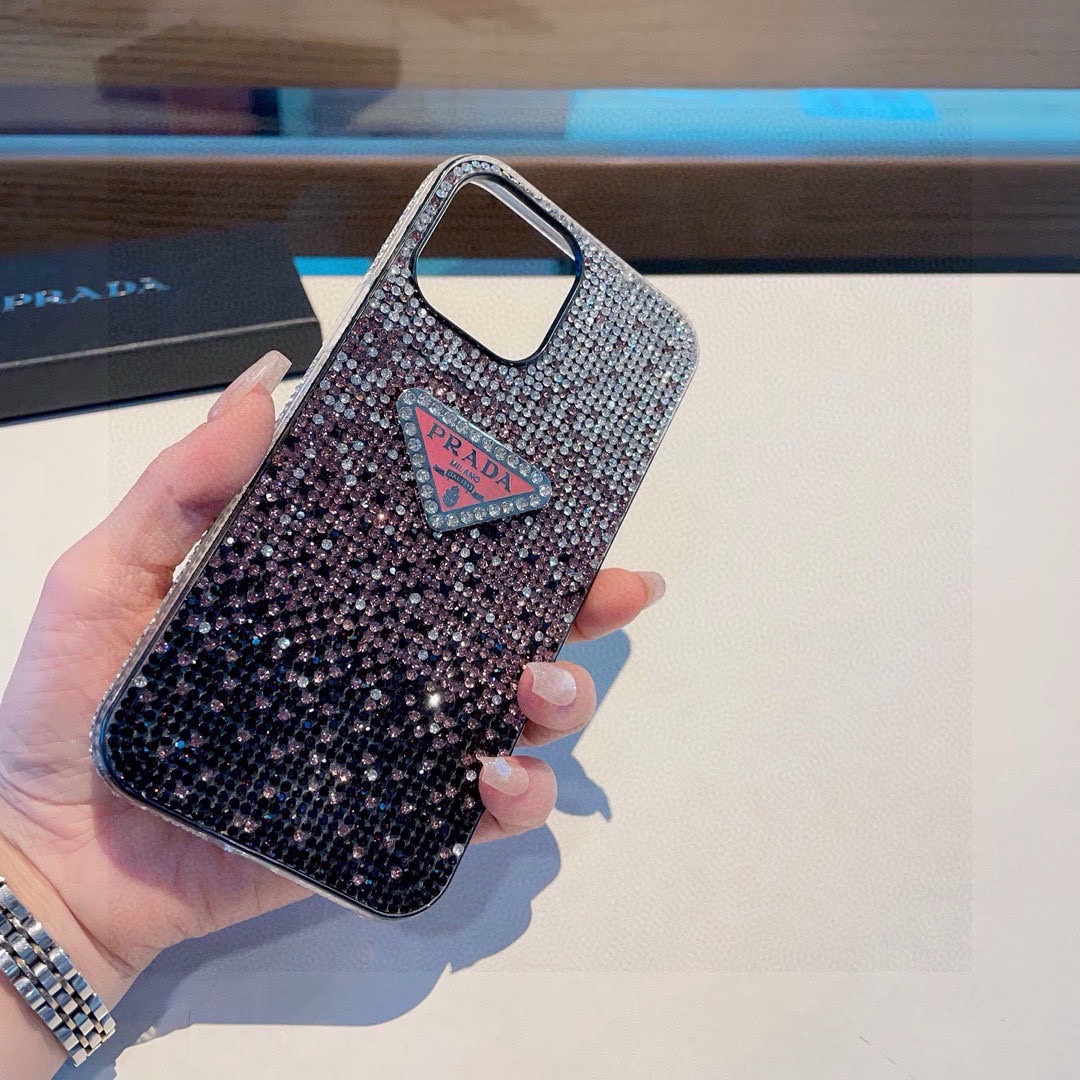 Prada Style Gradient Full Rhinestone Glitter Phone Case