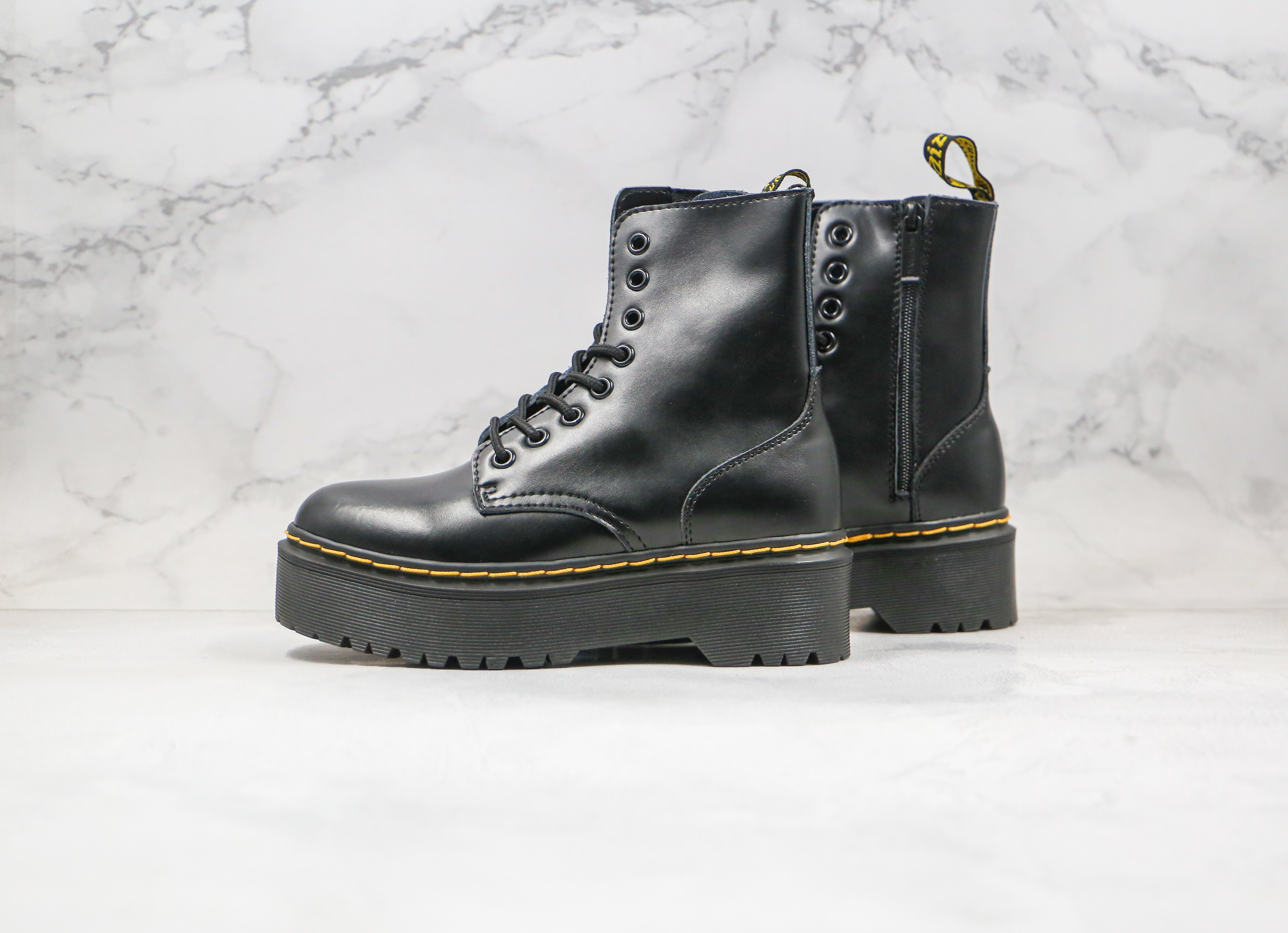 Dr. Martens Black Platform Buckle 8-Eye Boots