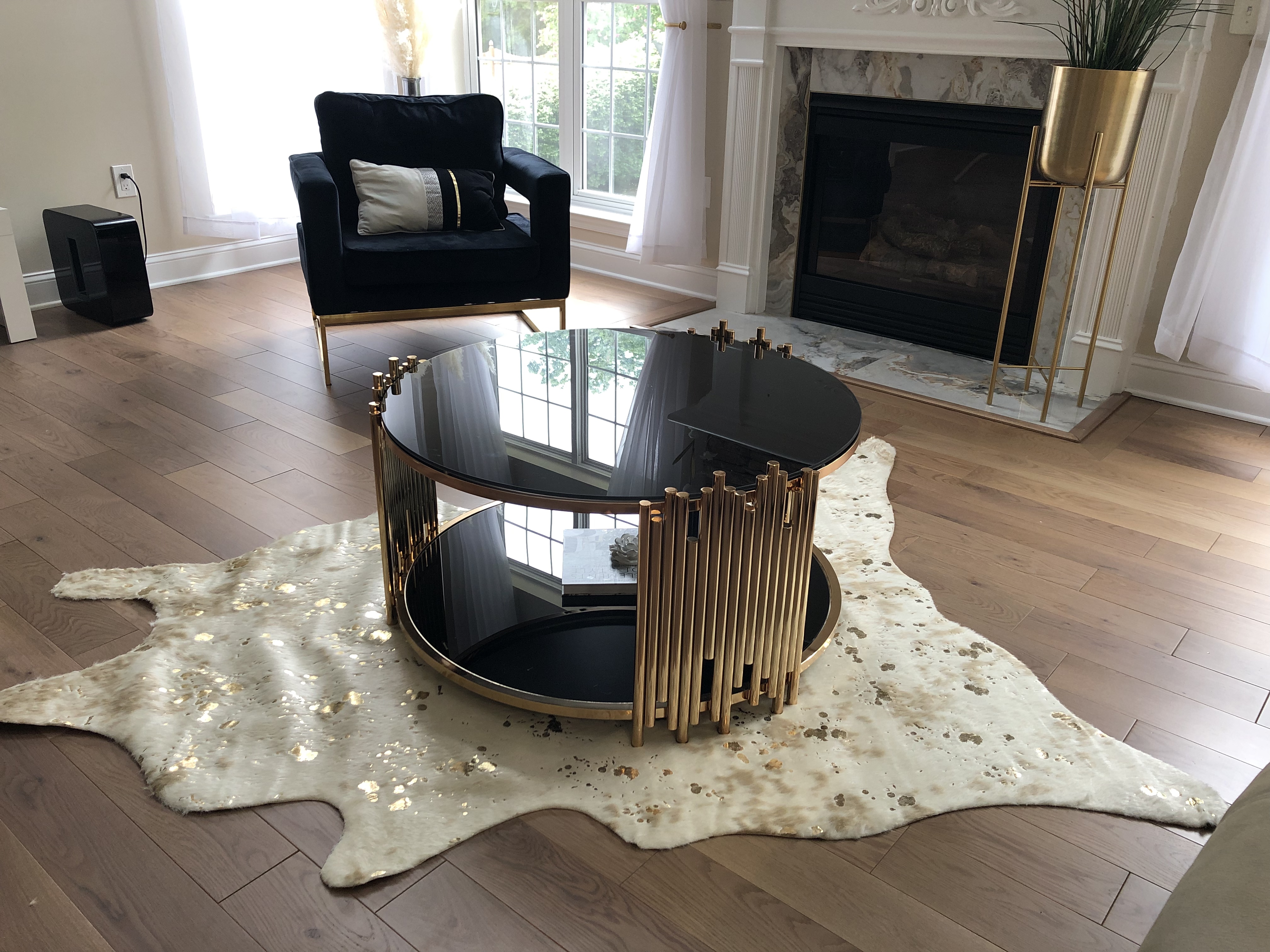 Tanquin Coffee Table - Gold & Black Glass