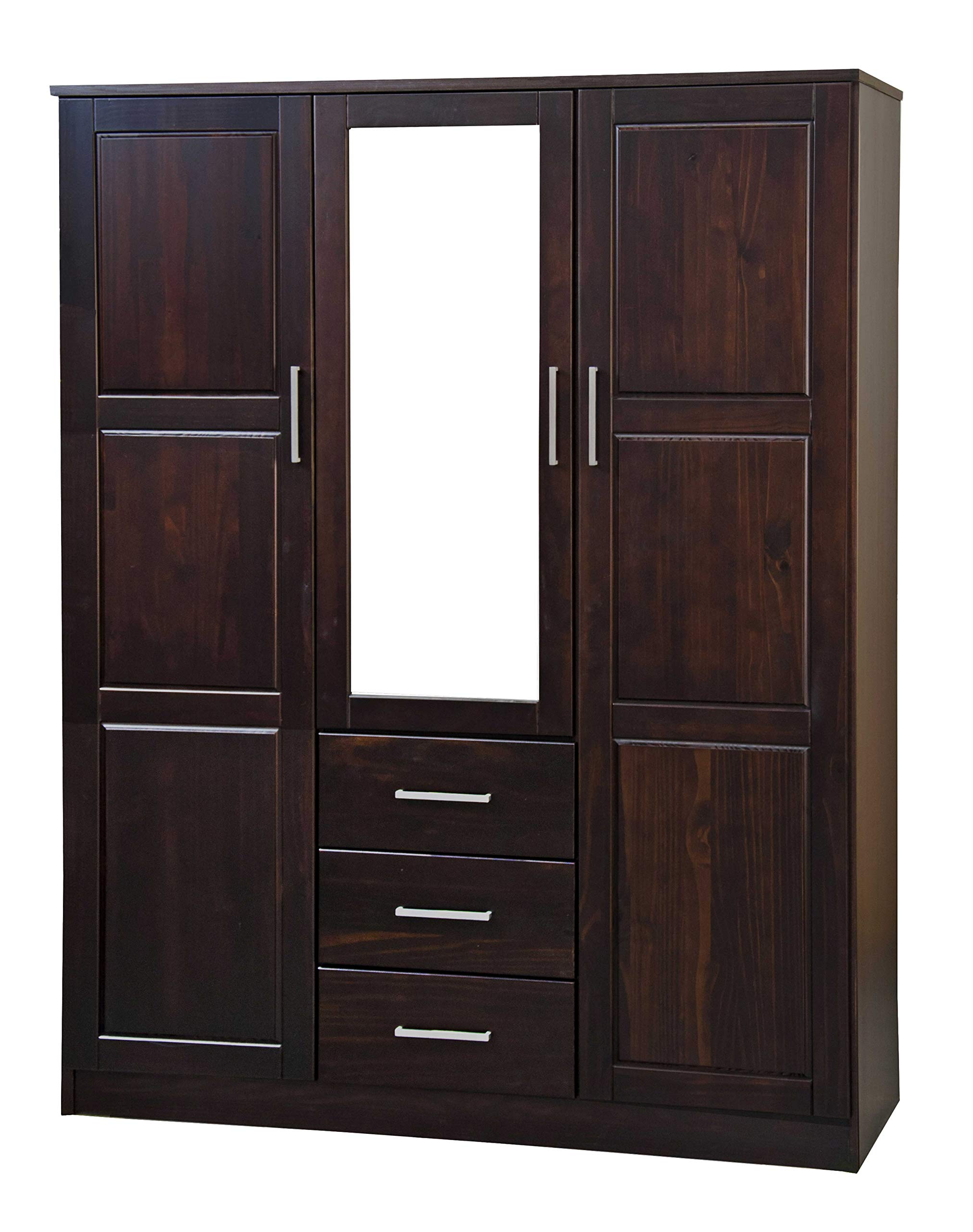 Cosmo Solid Wood 3-Door Wardrobe with Mirror and 3 Drawers