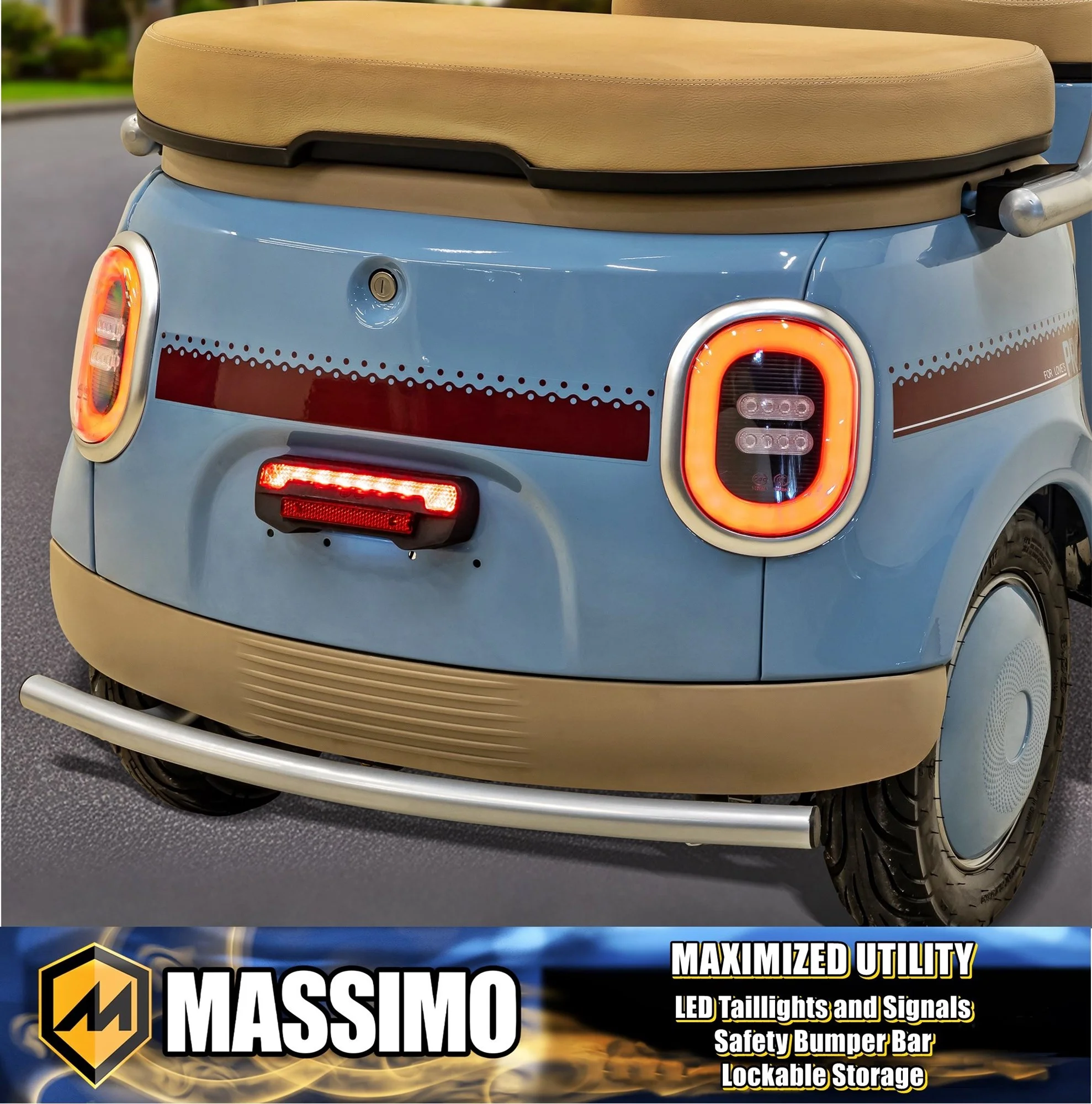 Massimo MGC Two-Seat 3-Wheel Electric Cart, Blue