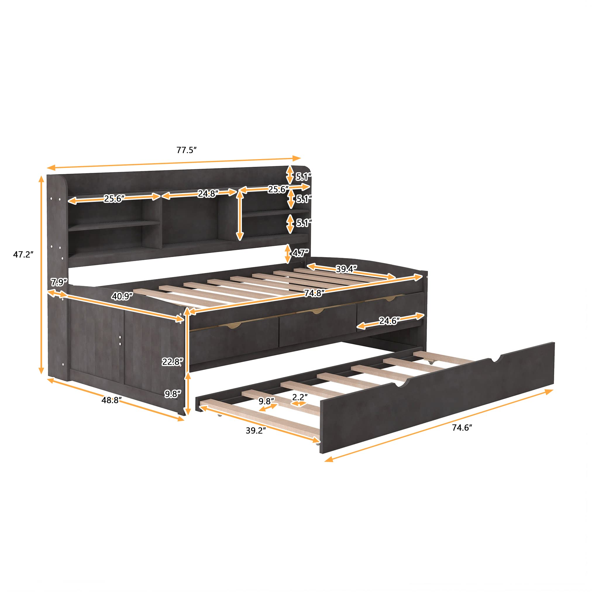 Harper & Bright Designs Twin Captain's Bed with Trundle and