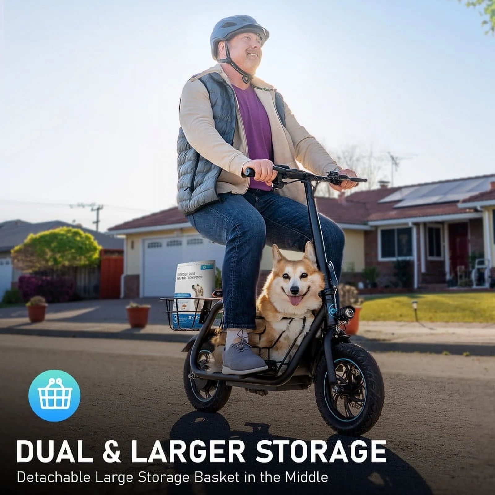 KEESTP Folding Electric Scooter with Pet Basket, 18.6mph
