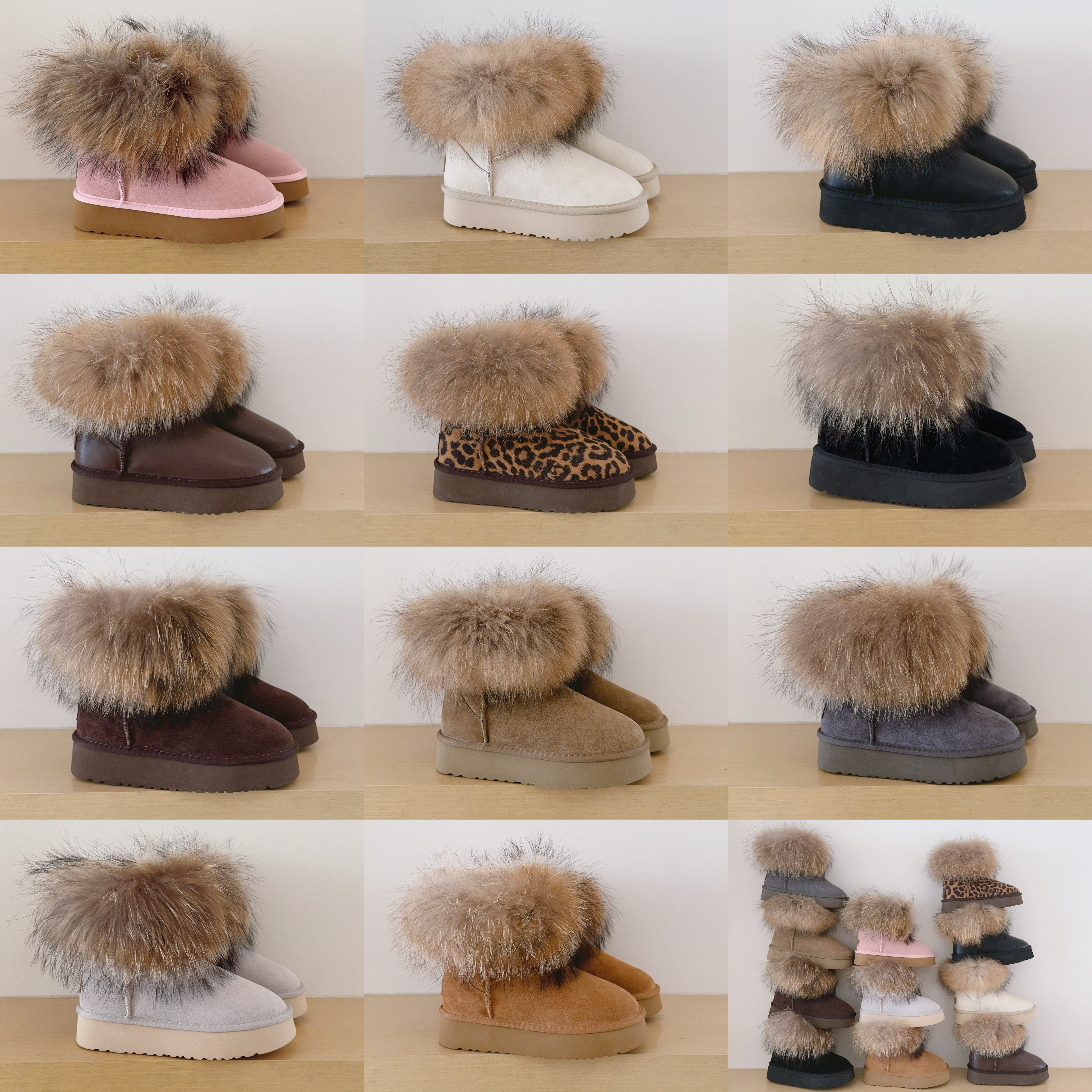 UGG Kids Platform 5854 Genuine Fur Trim Low-Cut Boots