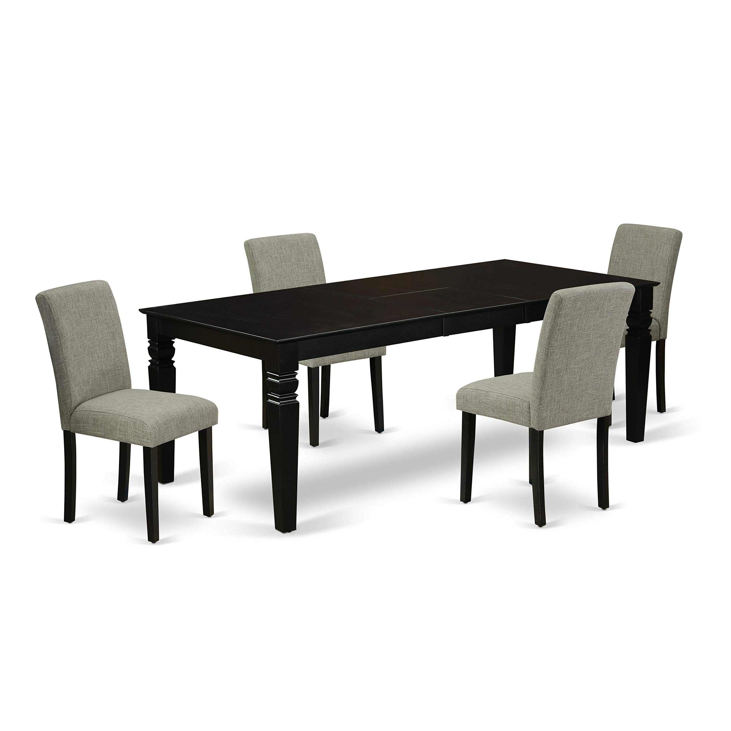 5Pc Rectangular 66/84 Inch Table with 18" Leaf & 4 Parson Chairs