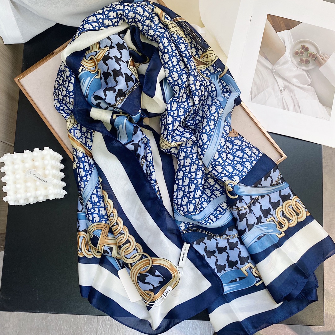 Dior Chain Print Scarf Black and Blue 90 x 180 cm