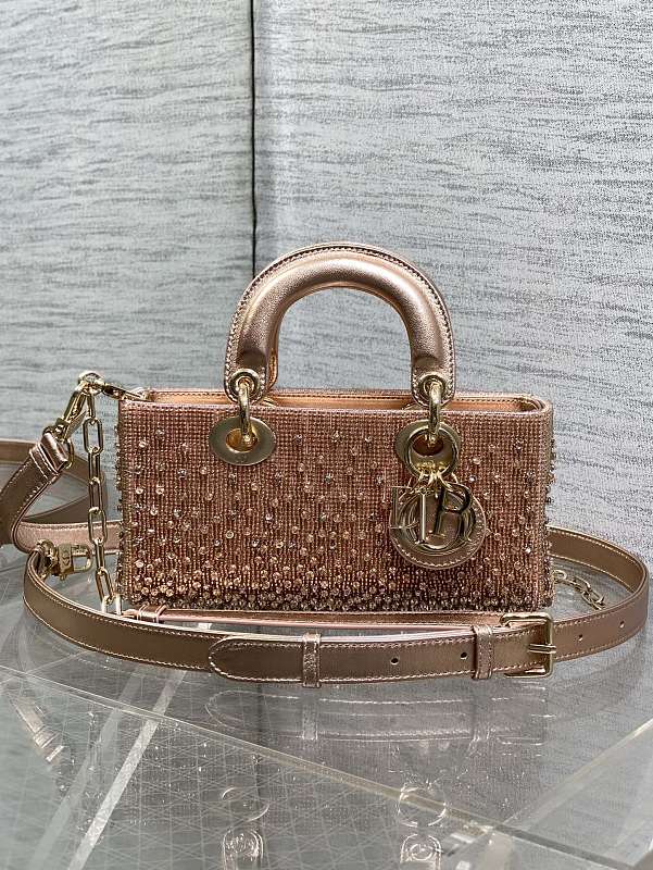Lady D-Joy Bag Small Rose Gold Beaded