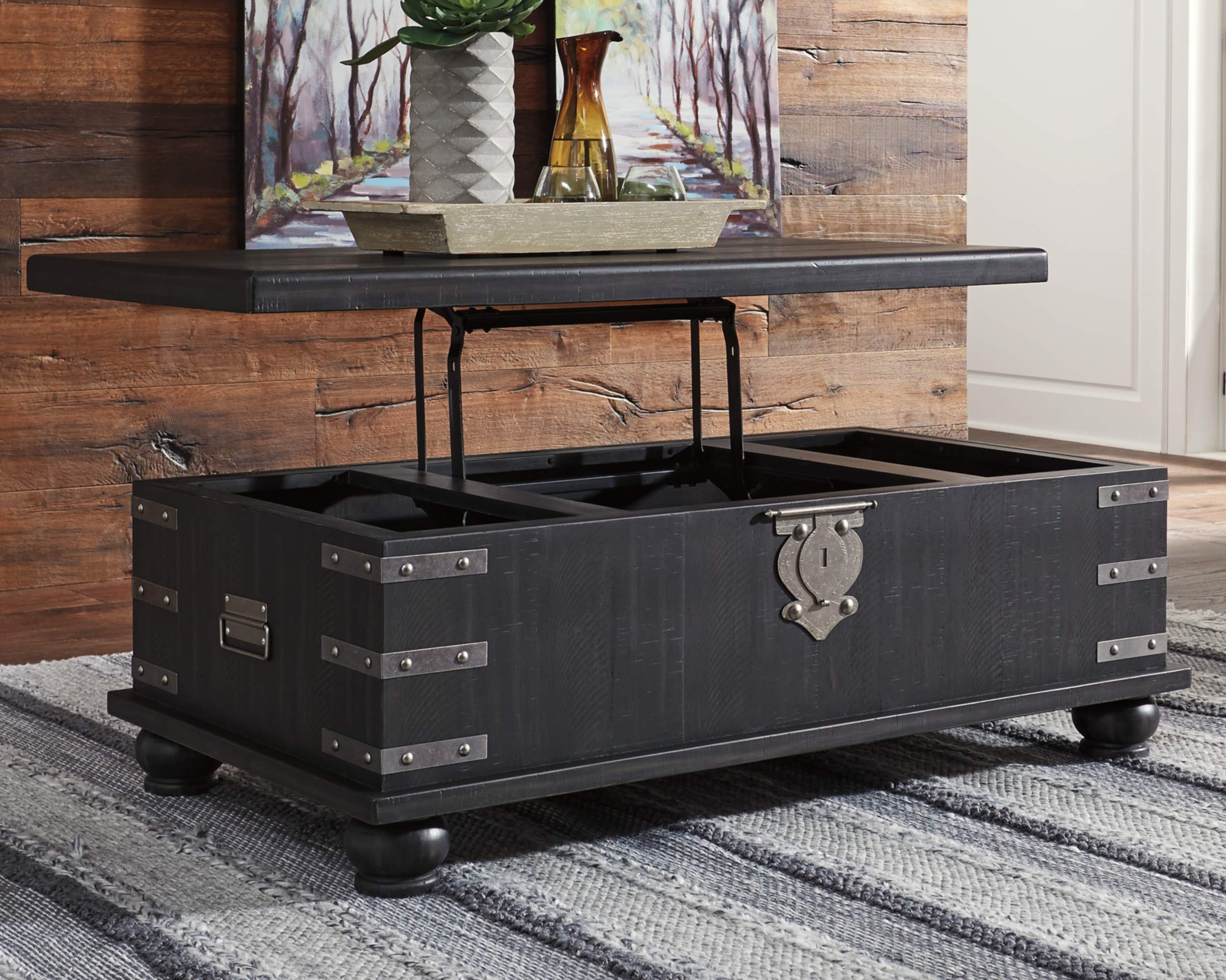 Delmar Modern Farmhouse Lift Top Coffee Tables, Black