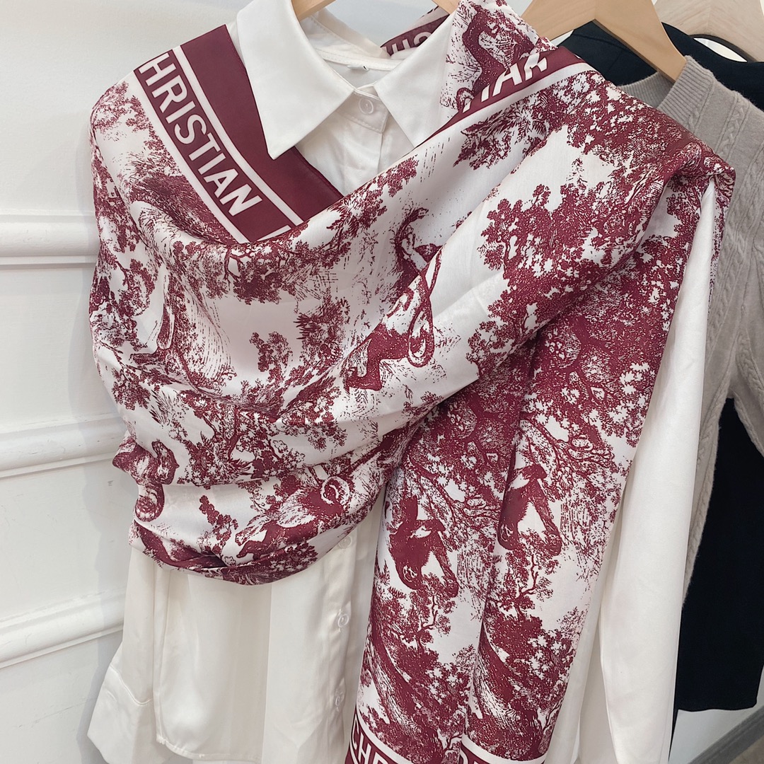 Dior Toile Print Scarf Burgundy 90 x 180 cm