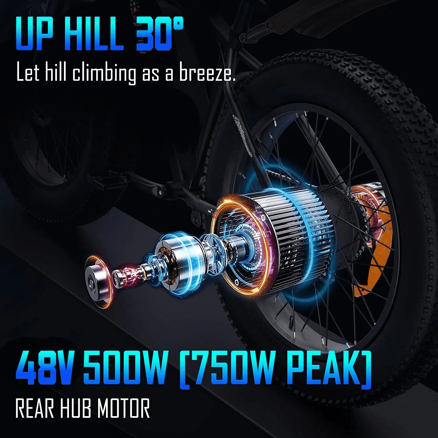 Funcid 26in Fat Tire Electric Mountain Bike, 500W, 48V 10.4Ah