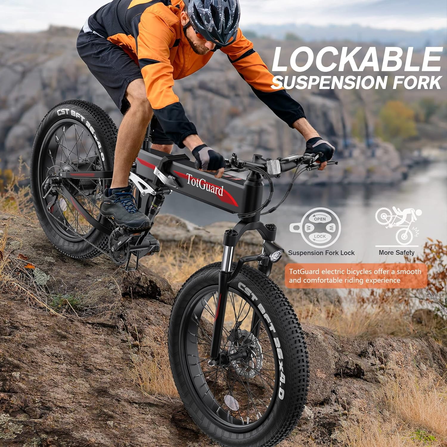 TotGuard 26in Folding Fat Tire Electric Bike, 500W, 48V 10Ah