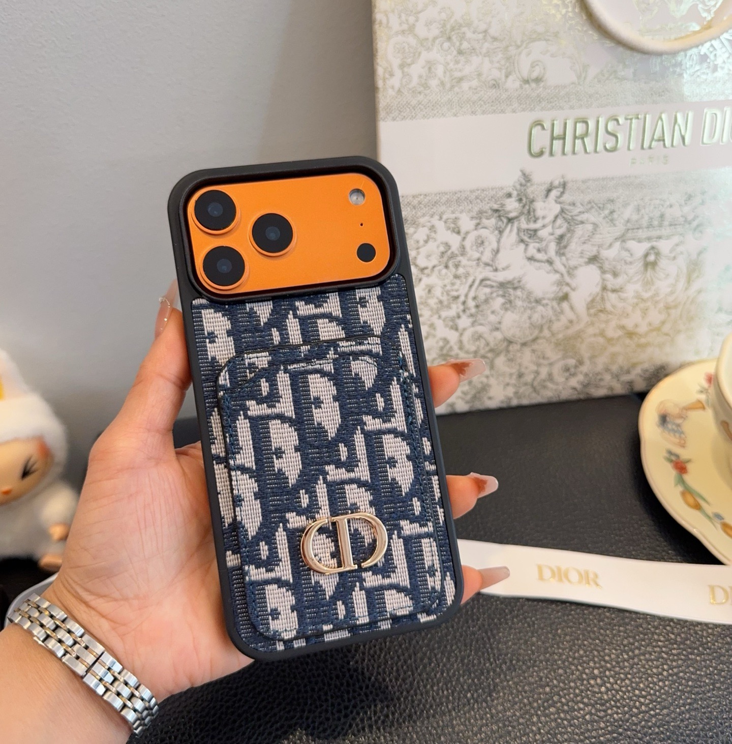Dior Card Holder Fabric Full-Cover Phone Case