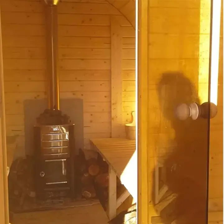8 Person Barrel Sauna with Separate Dressing Room & Electric