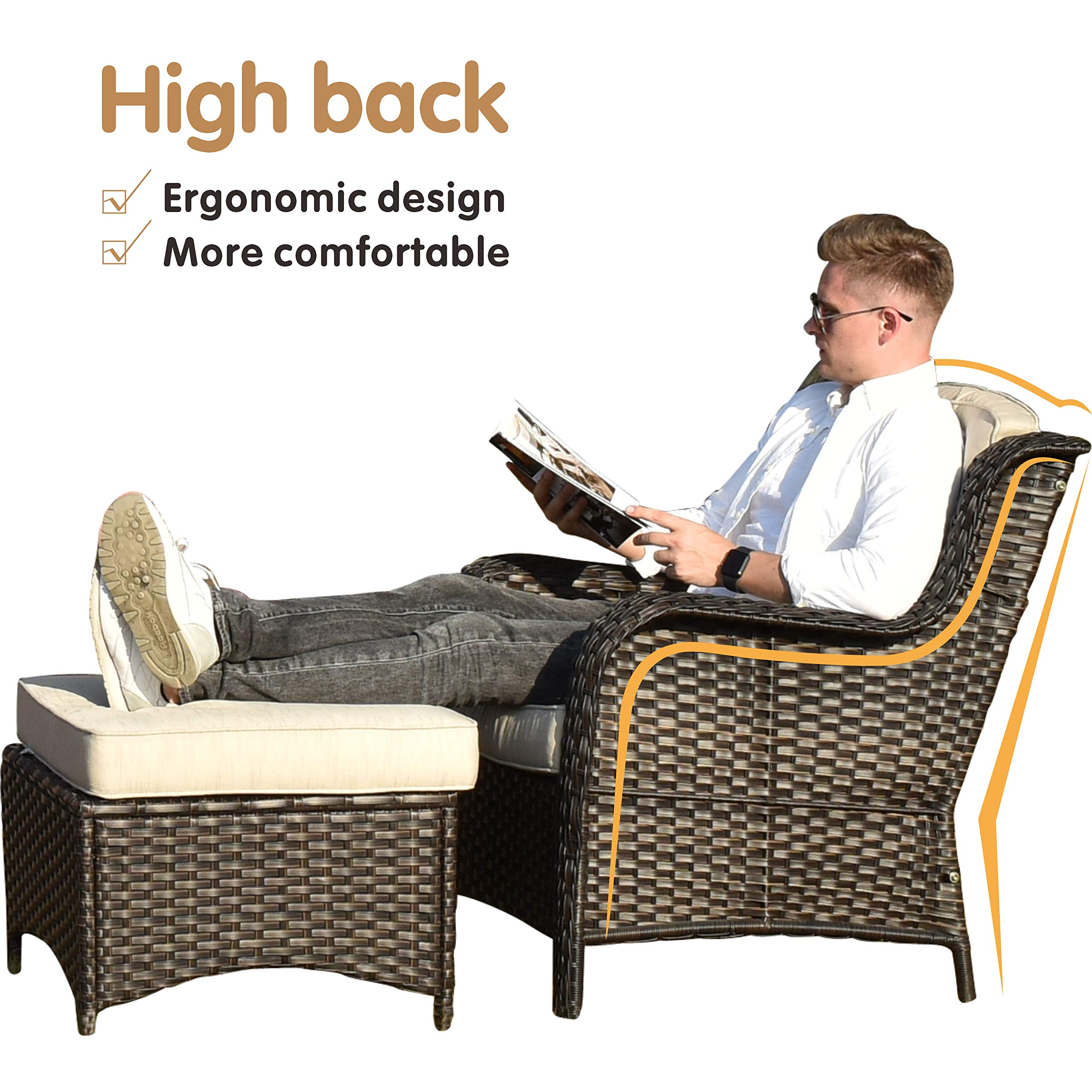 Patio Furniture Conversation Wicker 6 Pcs High Back Sofa w