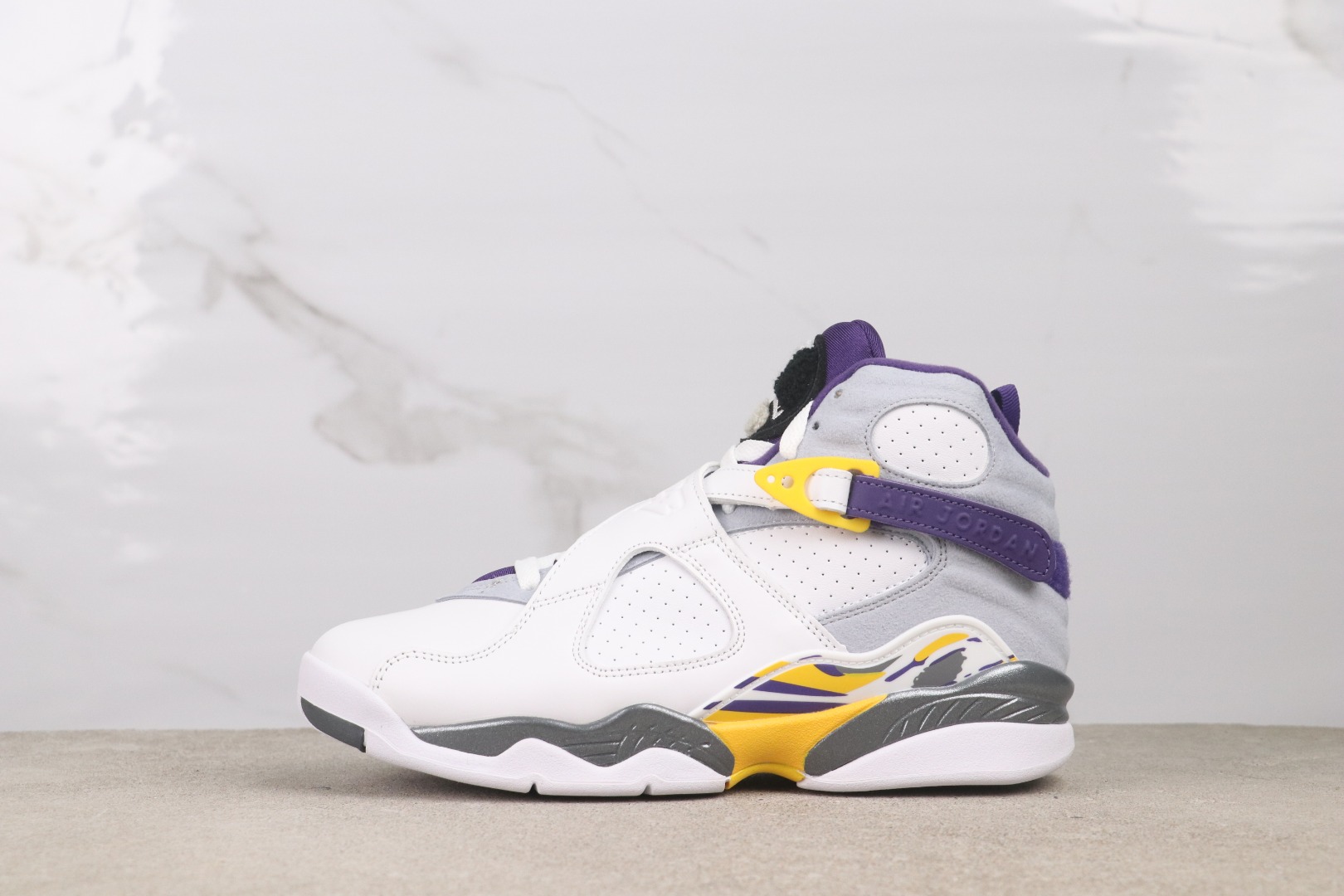 AJ8 white, yellow, and purple