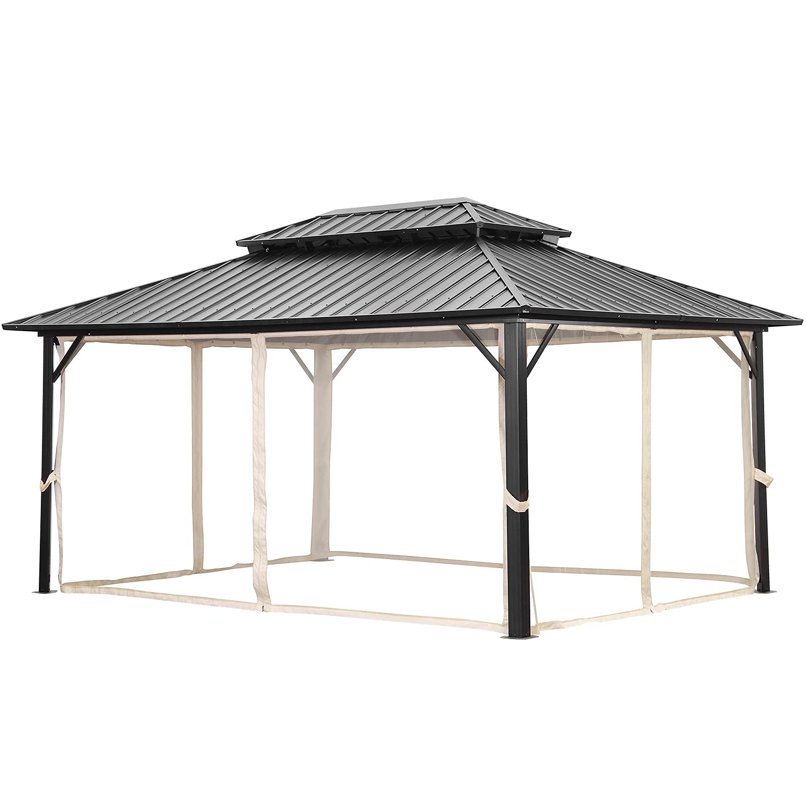 Outdoor Patio Hardtop Gazebo with Netting