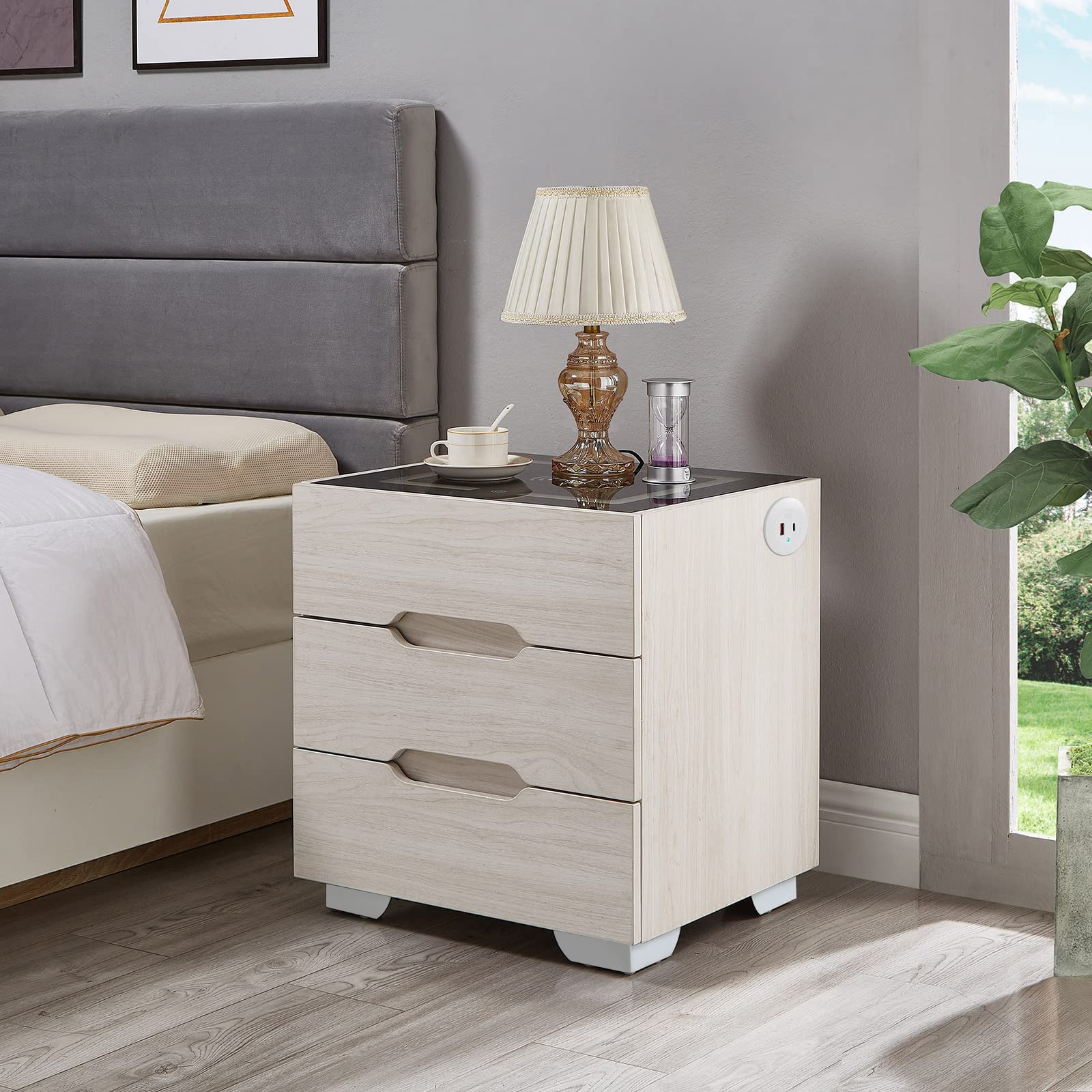 Nightstands Wireless Charging Station and LED Lights
