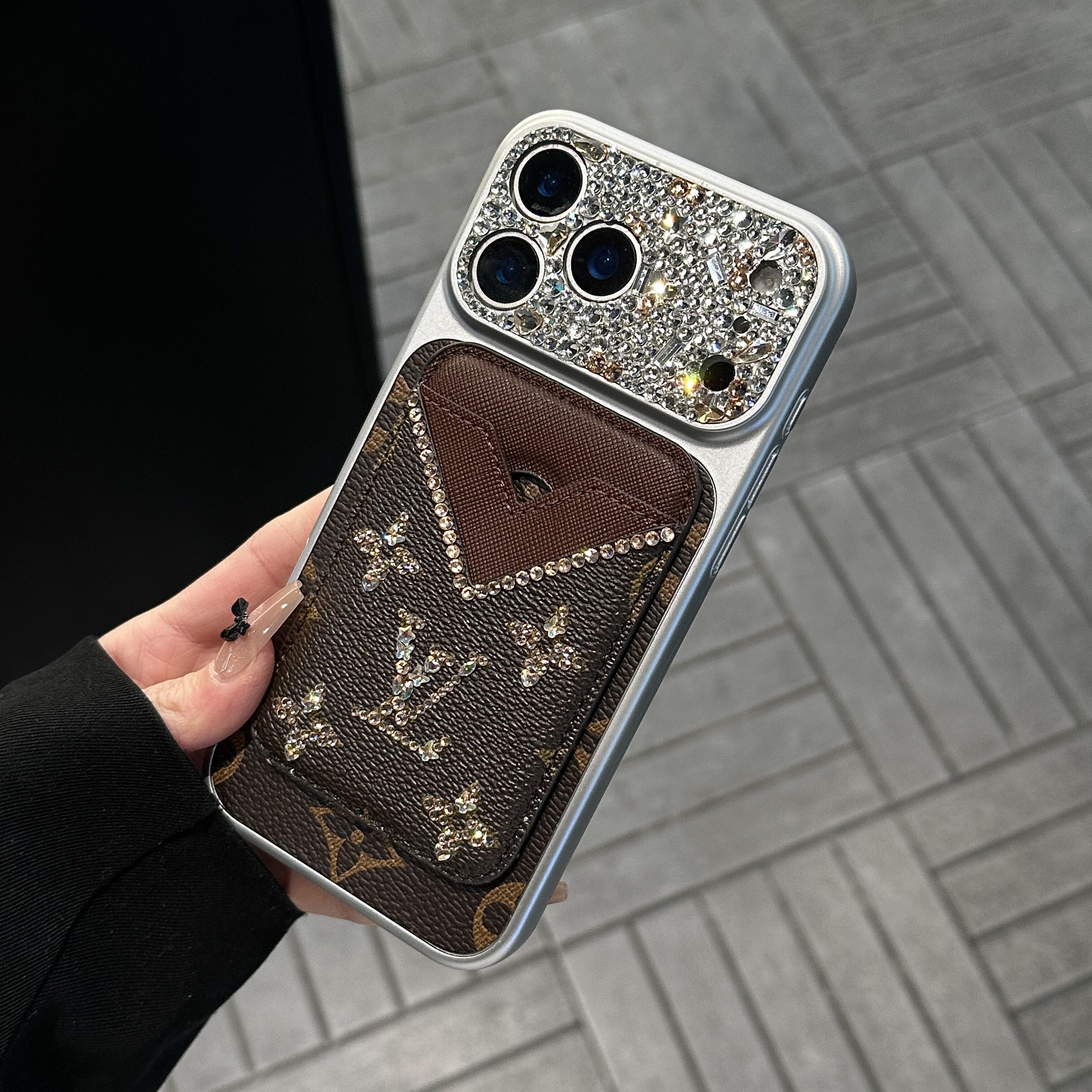 LV Monogram Bling Diamond Camera Card Holder Luxury Phone Case