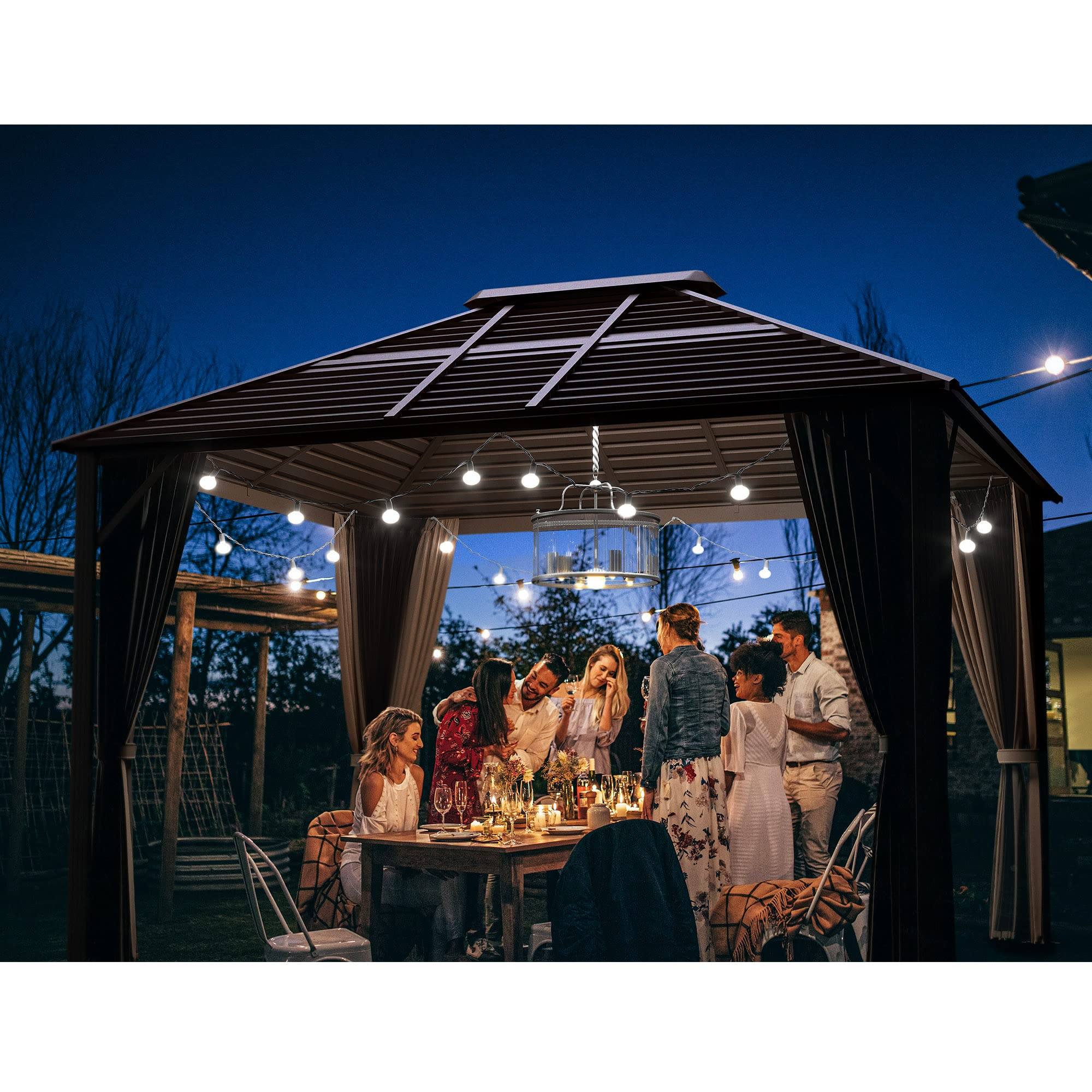 Patio Hardtop Gazebo with Fully Enclosed Zip Curtains