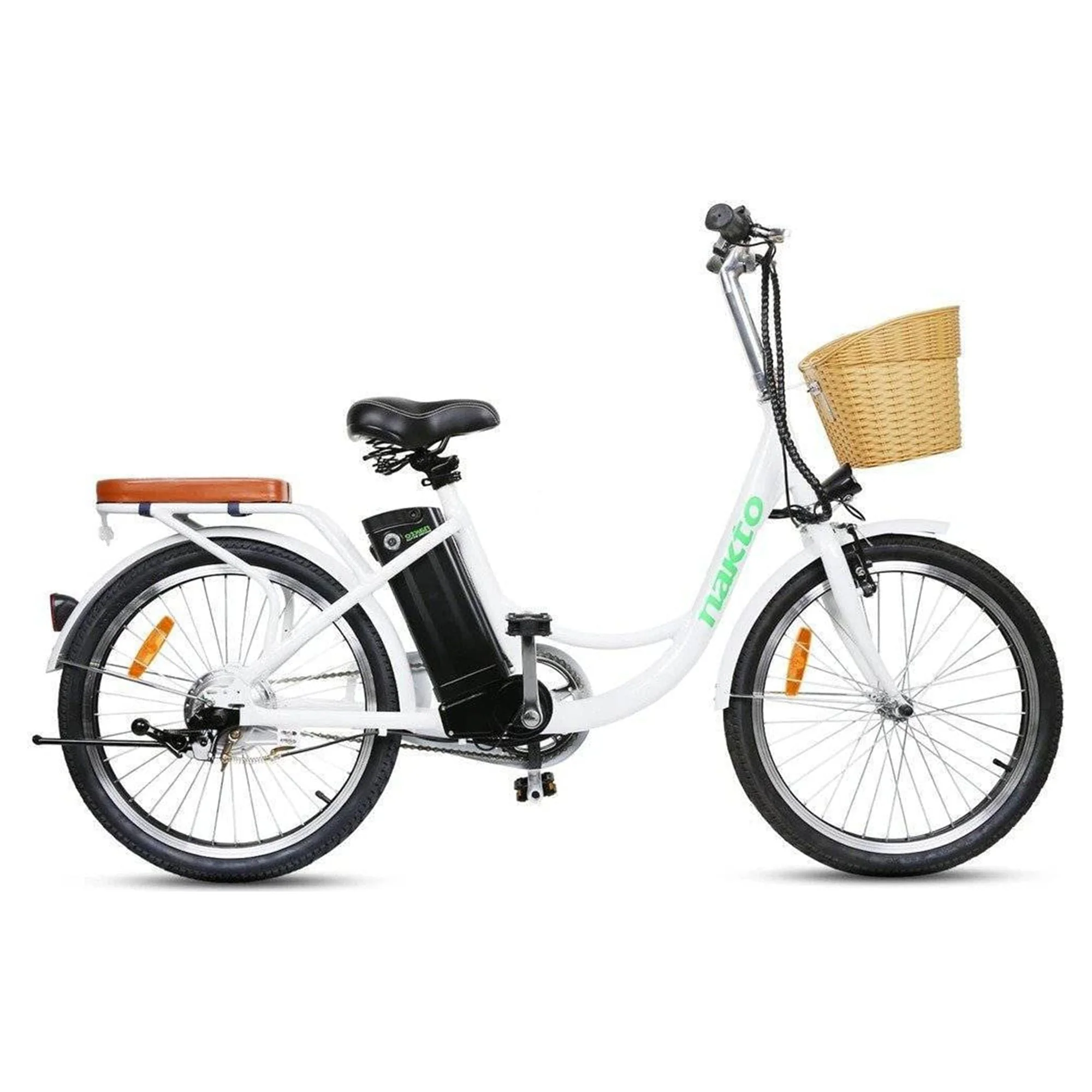 NAKTO Elegance 22in Electric Cruiser Bike with Basket, White