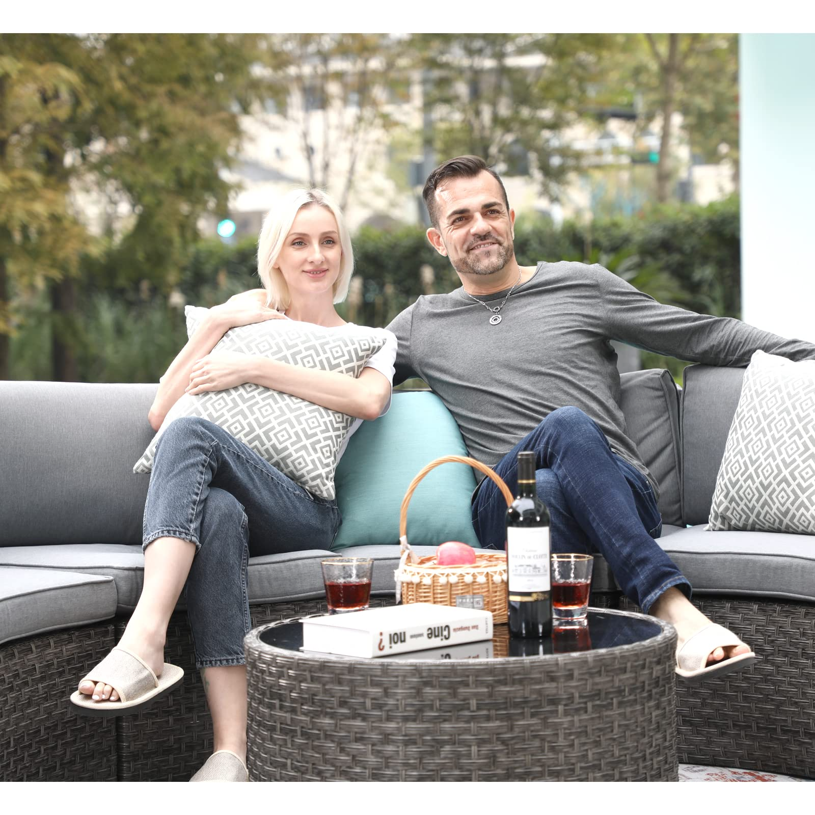 Outdoor Patio Furniture 11-Piece Half-Moon Sectional Round
