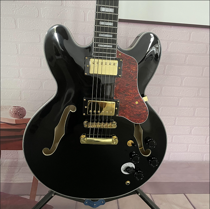 Electric Guitar Antiqued Black Semi Hollow Bone Nut Mahogany Body