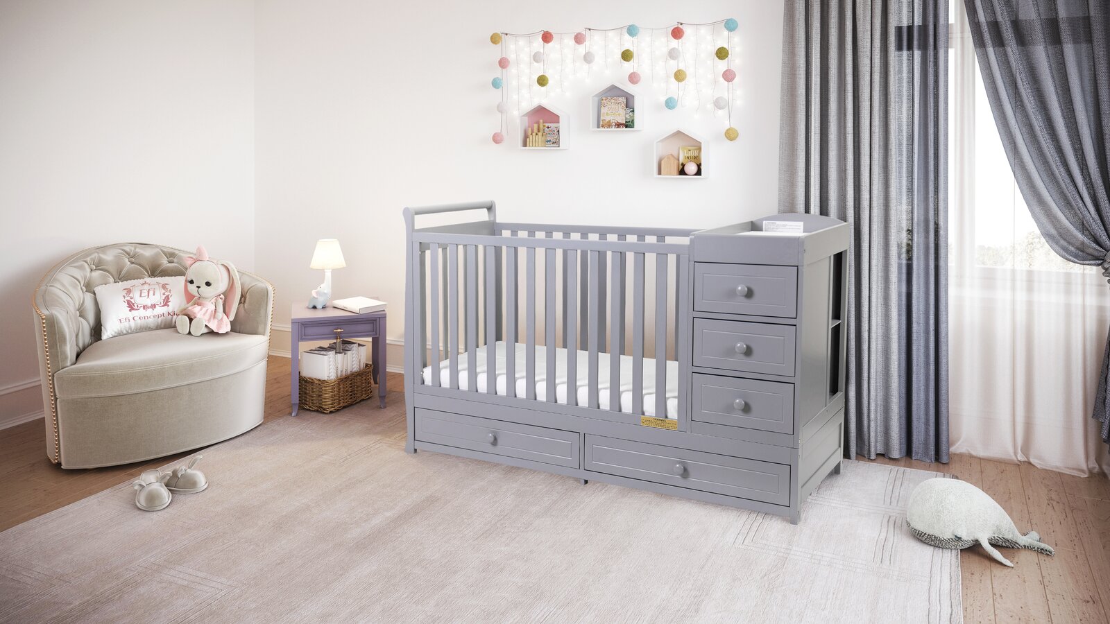 Brnaba 2-in-1 Convertible Crib and Changer