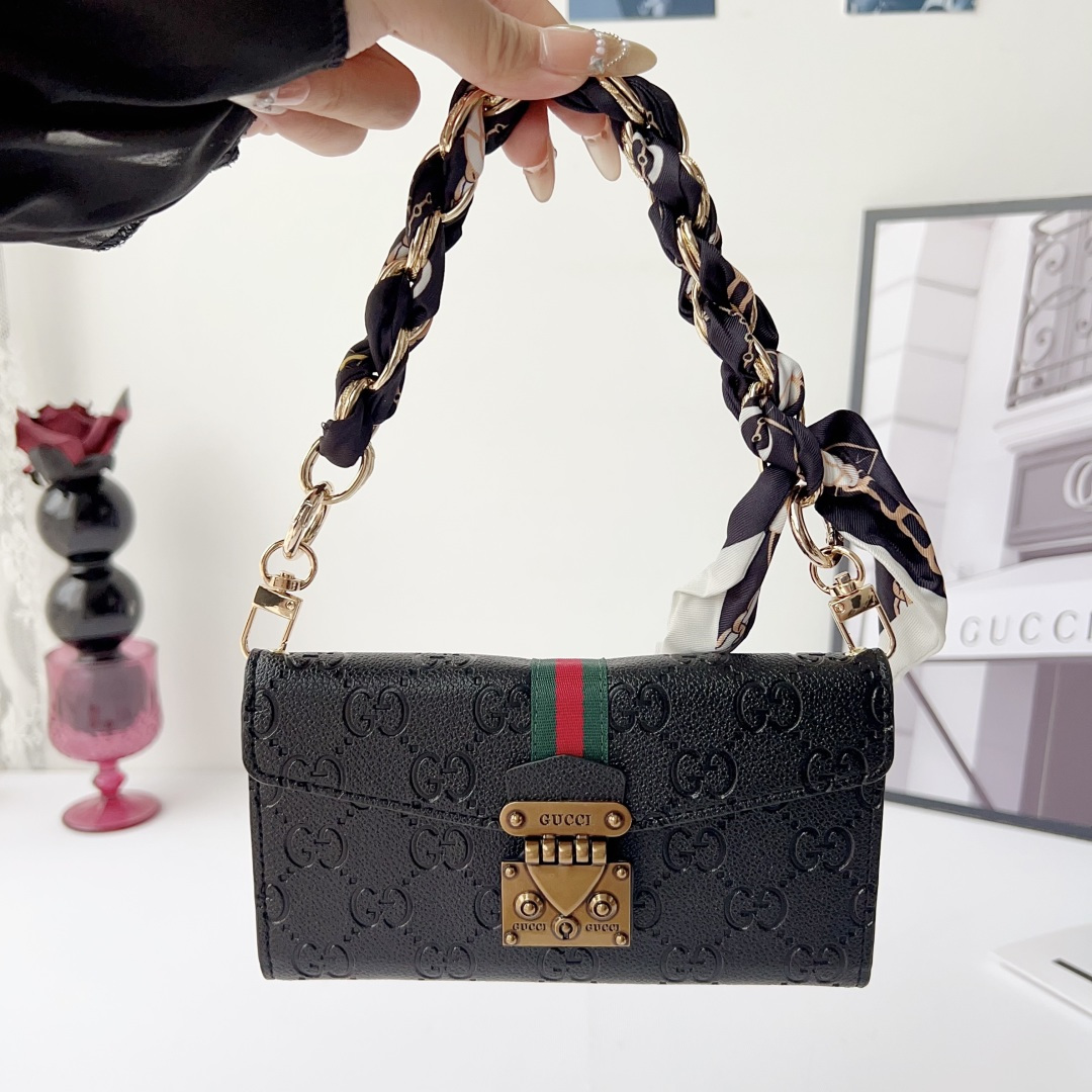 Gucci GG Monogram Embossed Envelope Crossbody Wallet Phone Bag
