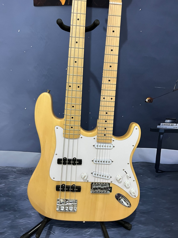 Factory electric guitar and bass double neck ST+PB Natural Color