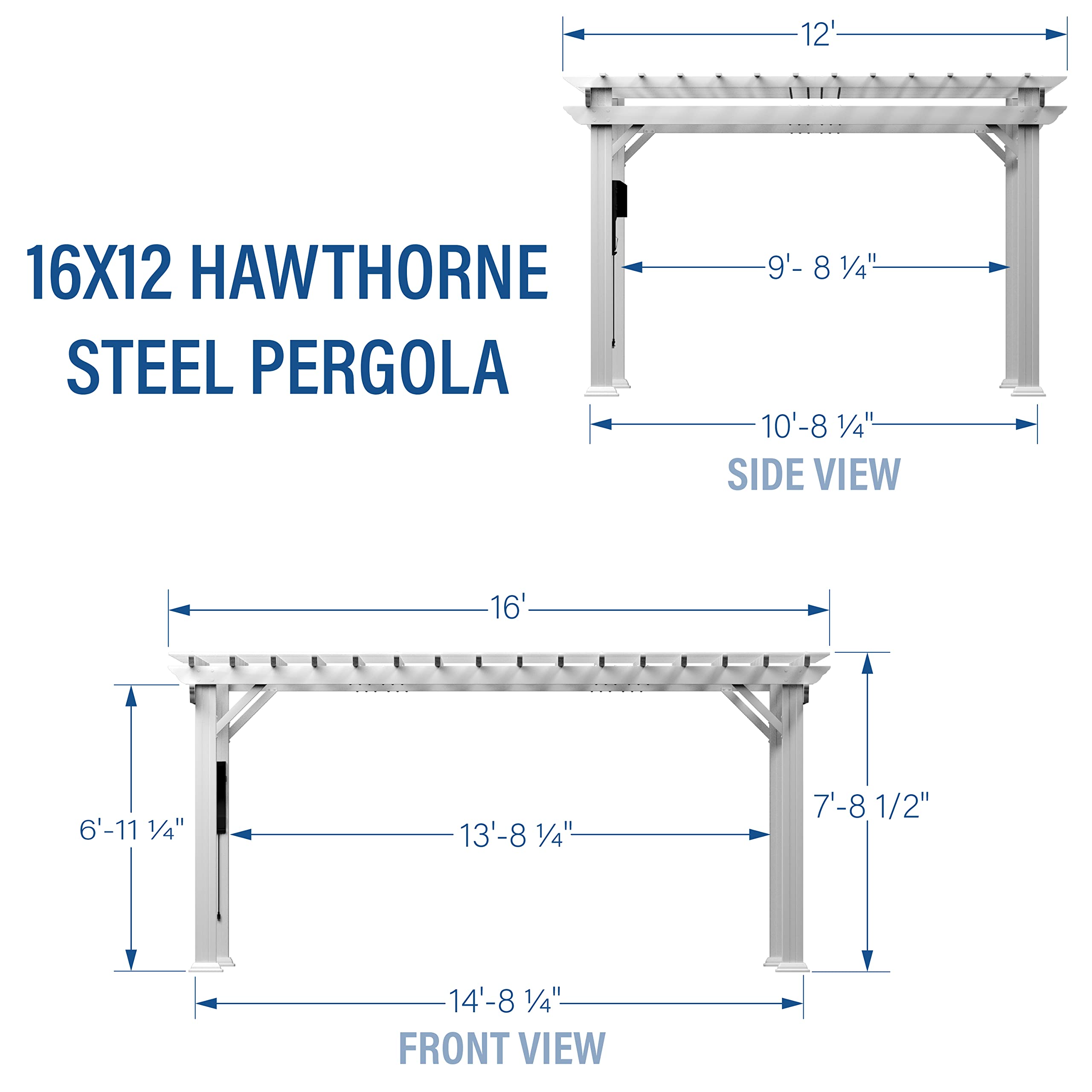 14' x 10' White Steel Traditional Pergola with Sail Shade Soft